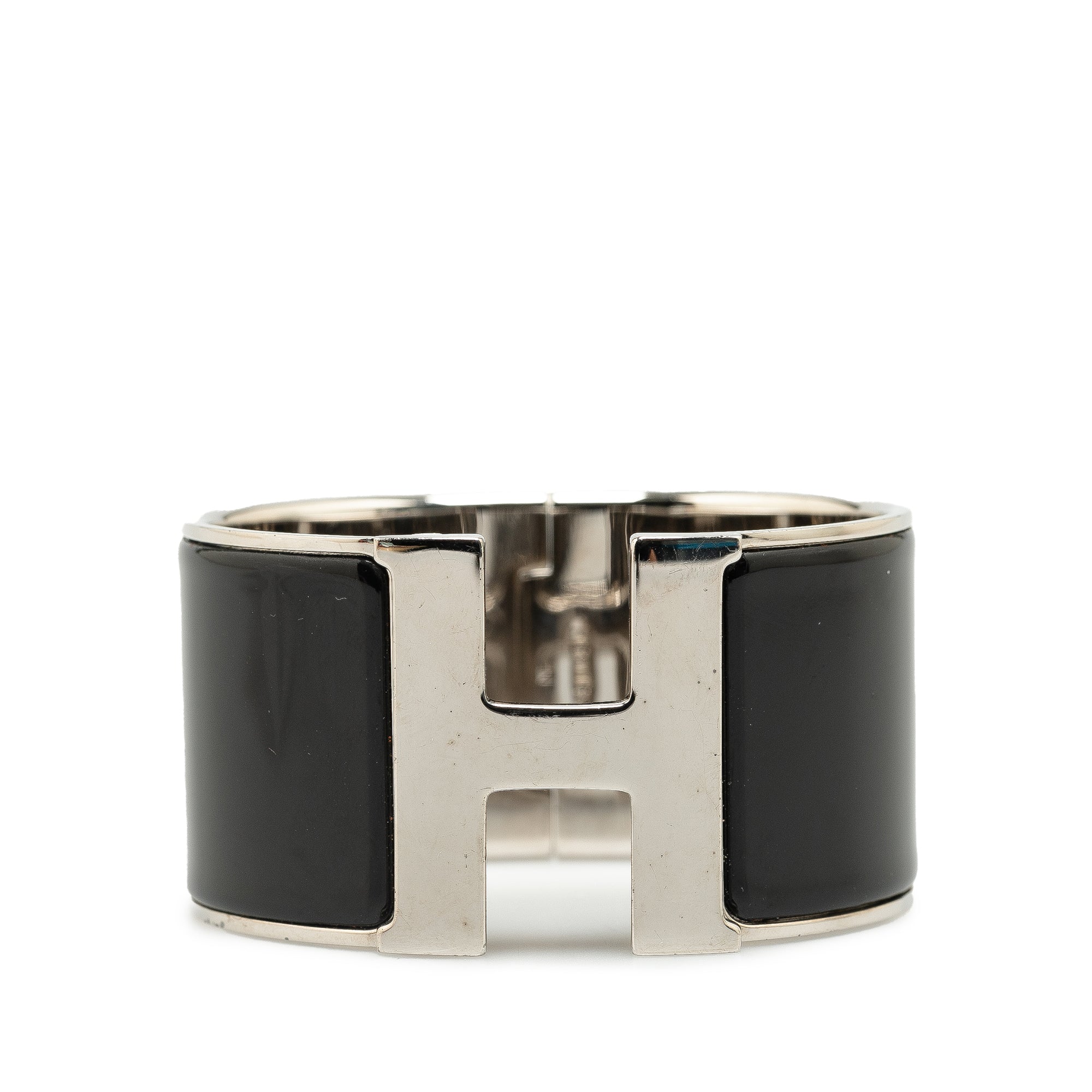 image of Black Hermès Extra Wide Enamel Clic Clac H Bracelet PM