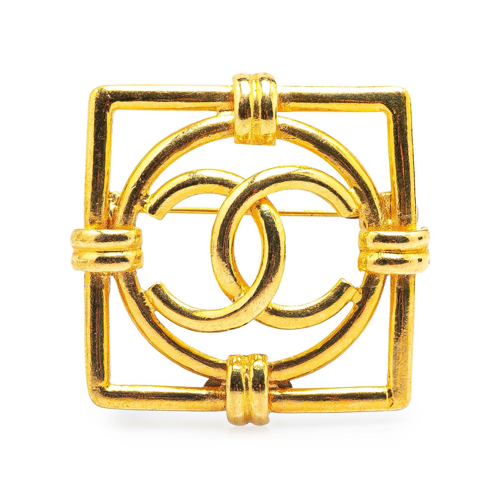 image of Gold Chanel Gold Plated CC Square Lock Brooch
