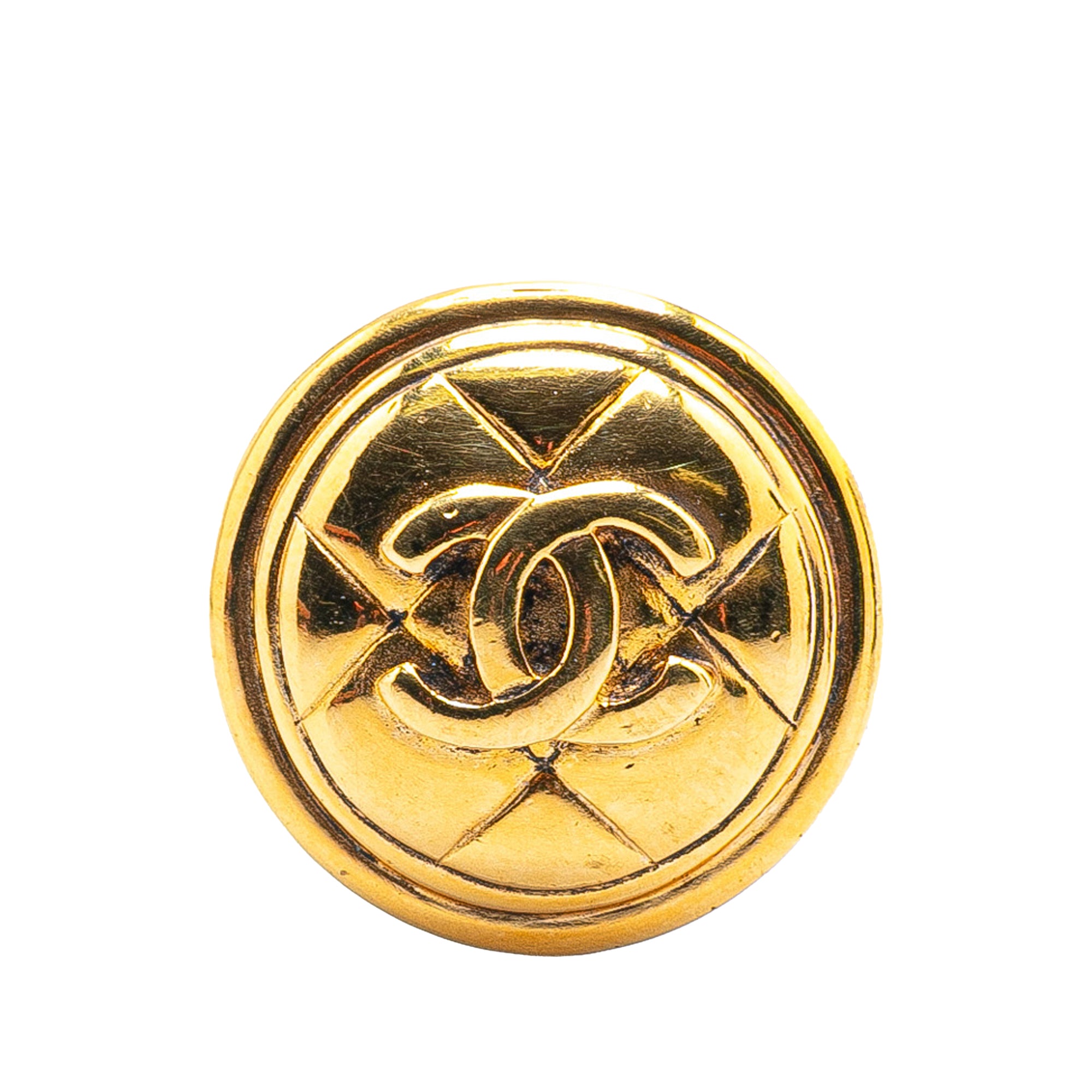 image of Gold Chanel Gold Plated CC Quilted Round Brooch