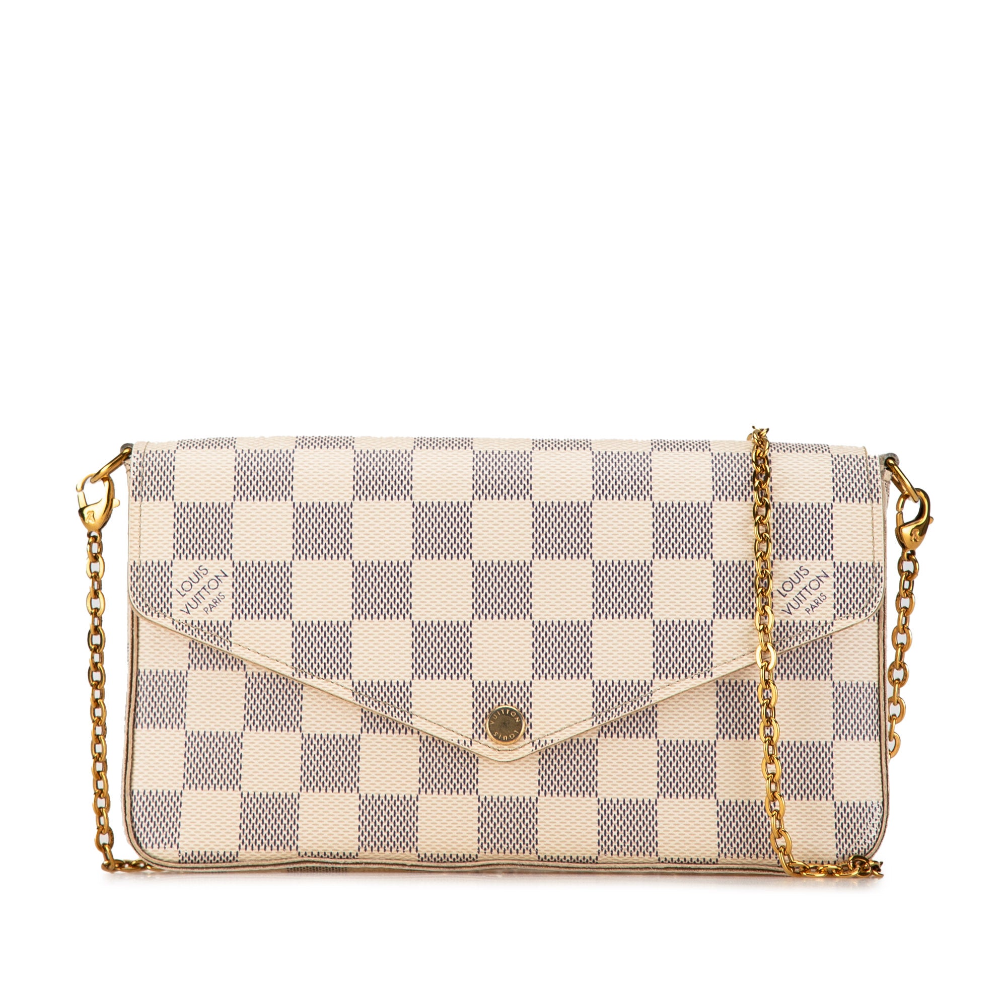 image of White Louis Vuitton Damier Azur Pochette Felicie Crossbody Bag