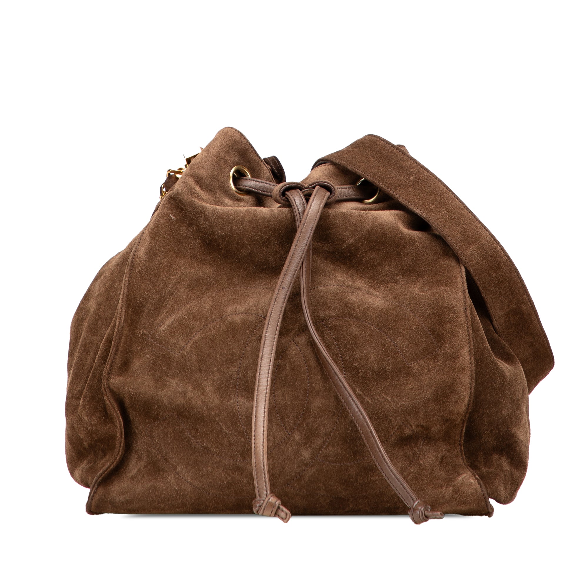 image of Brown Chanel CC Suede Bucket Bag