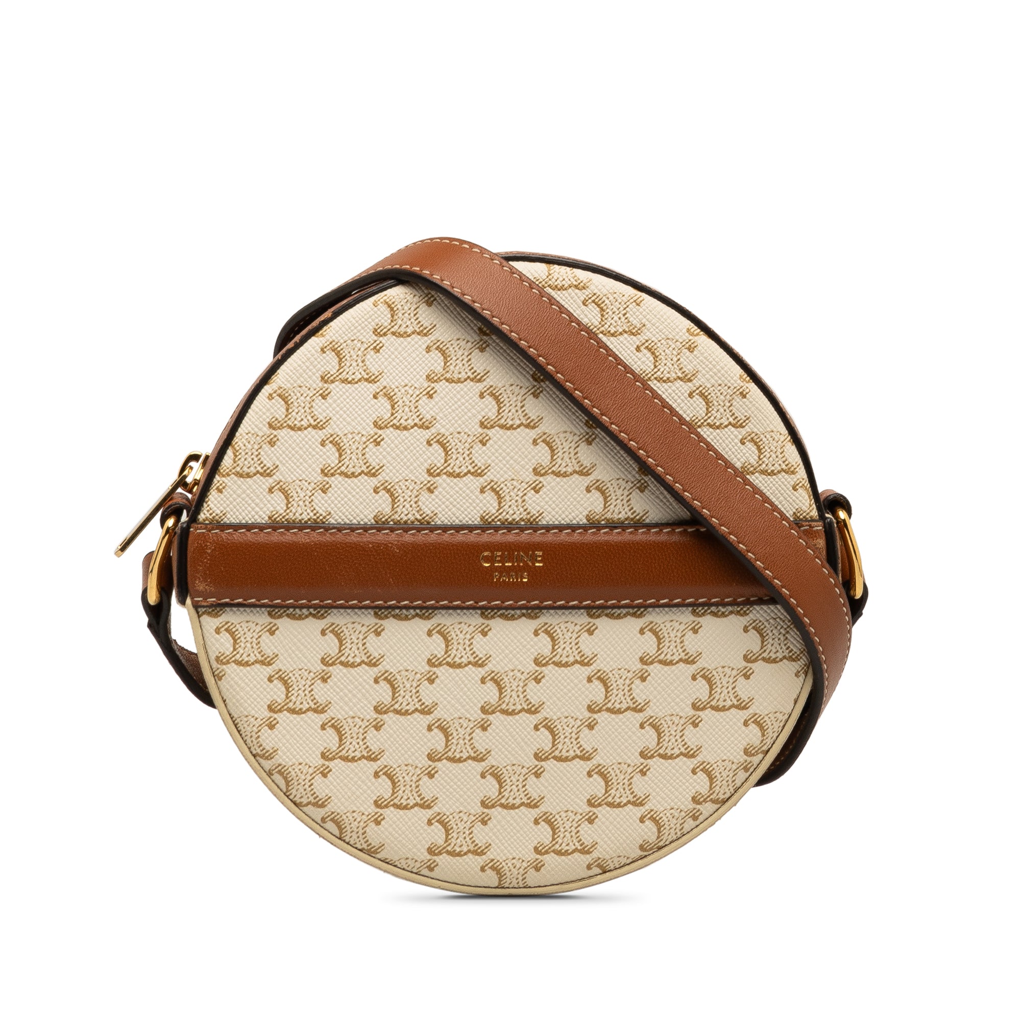 image of Beige Celine Triomphe Round Purse on Strap Crossbody Bag