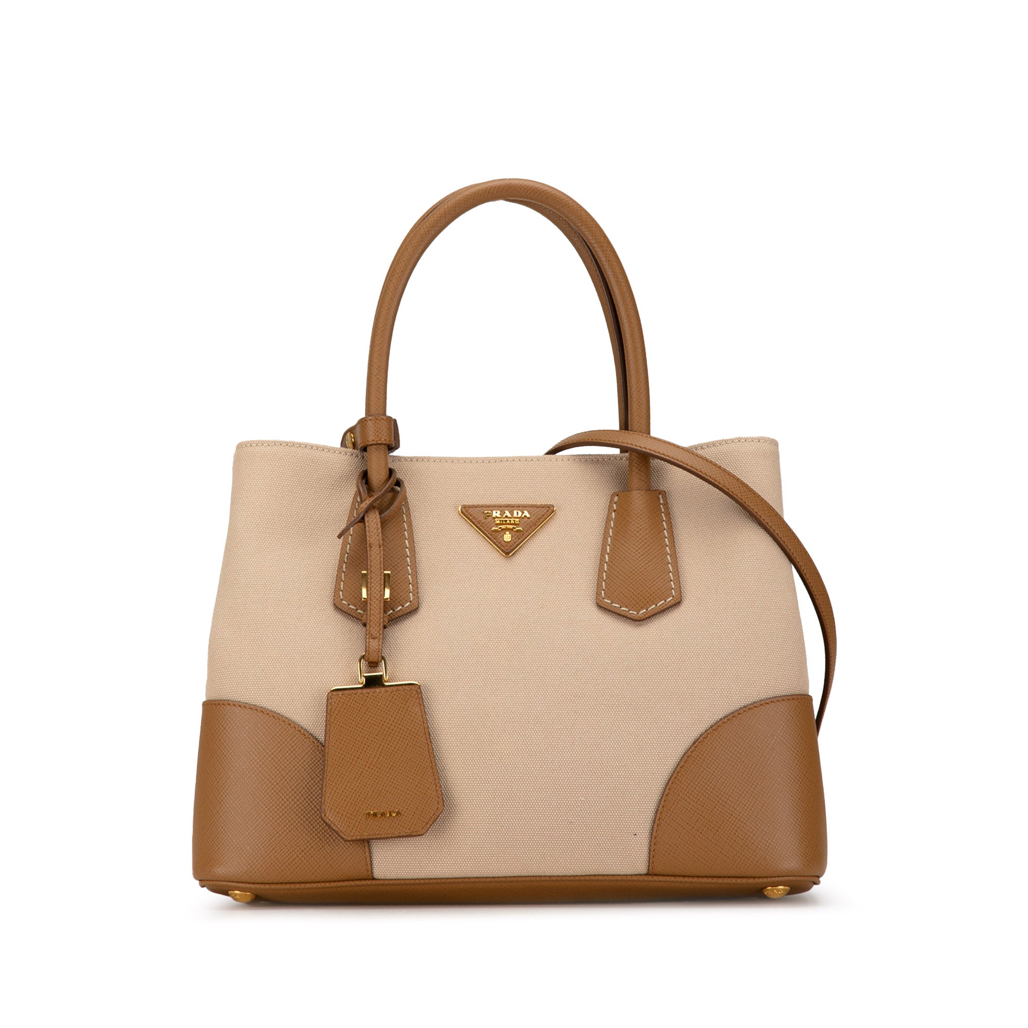 Image of Tan Prada Canapa and Saffiano Double Satchel