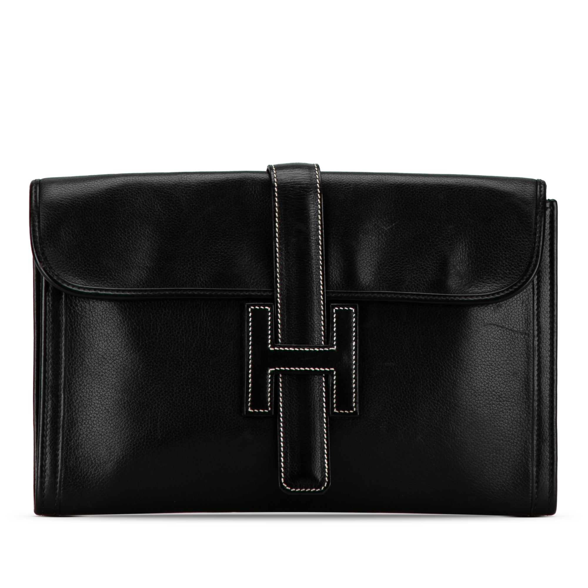 image of Black Hermès Evergrain Jige PM Clutch Bag