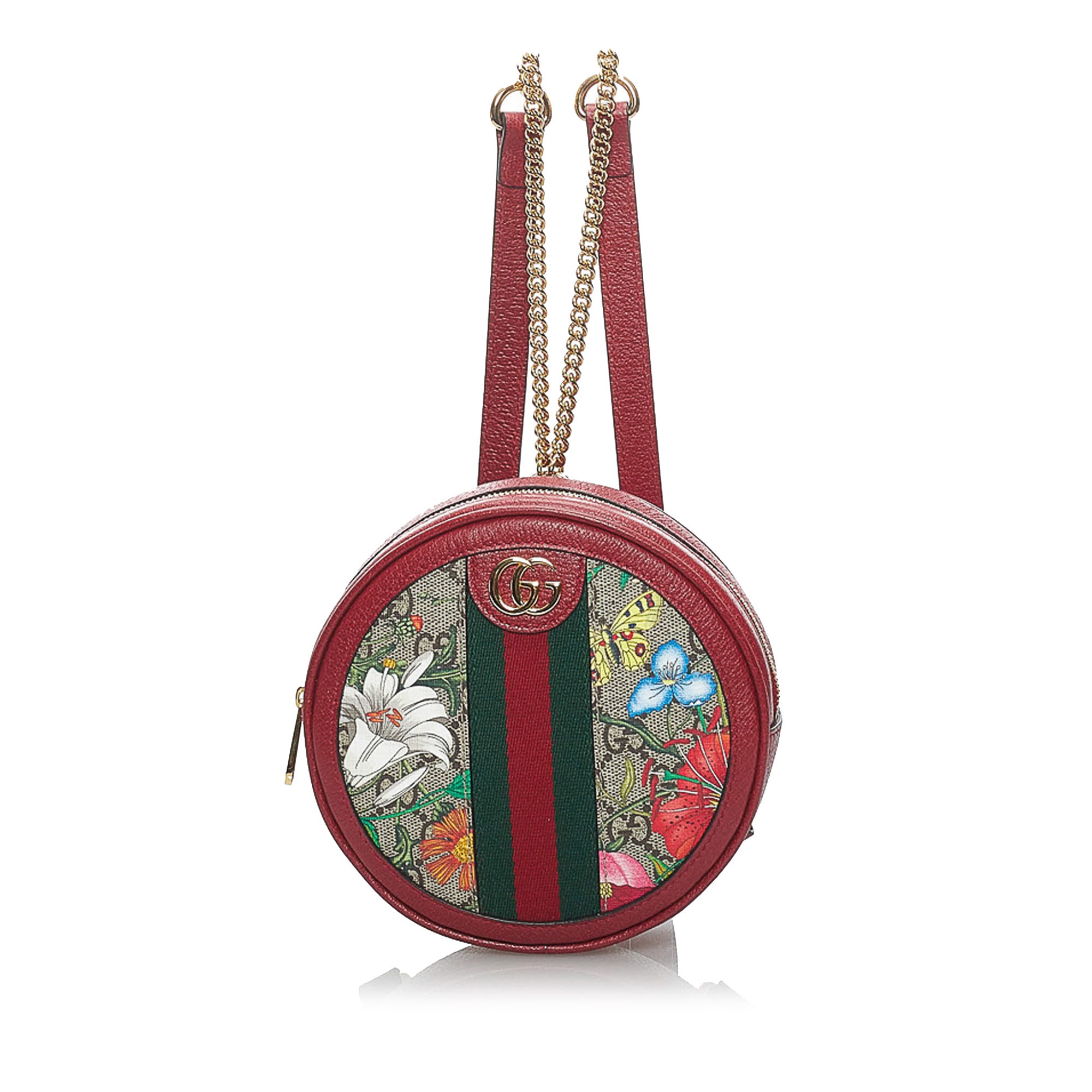 Image of Red Gucci GG Supreme Flora Ophidia Round Backpack