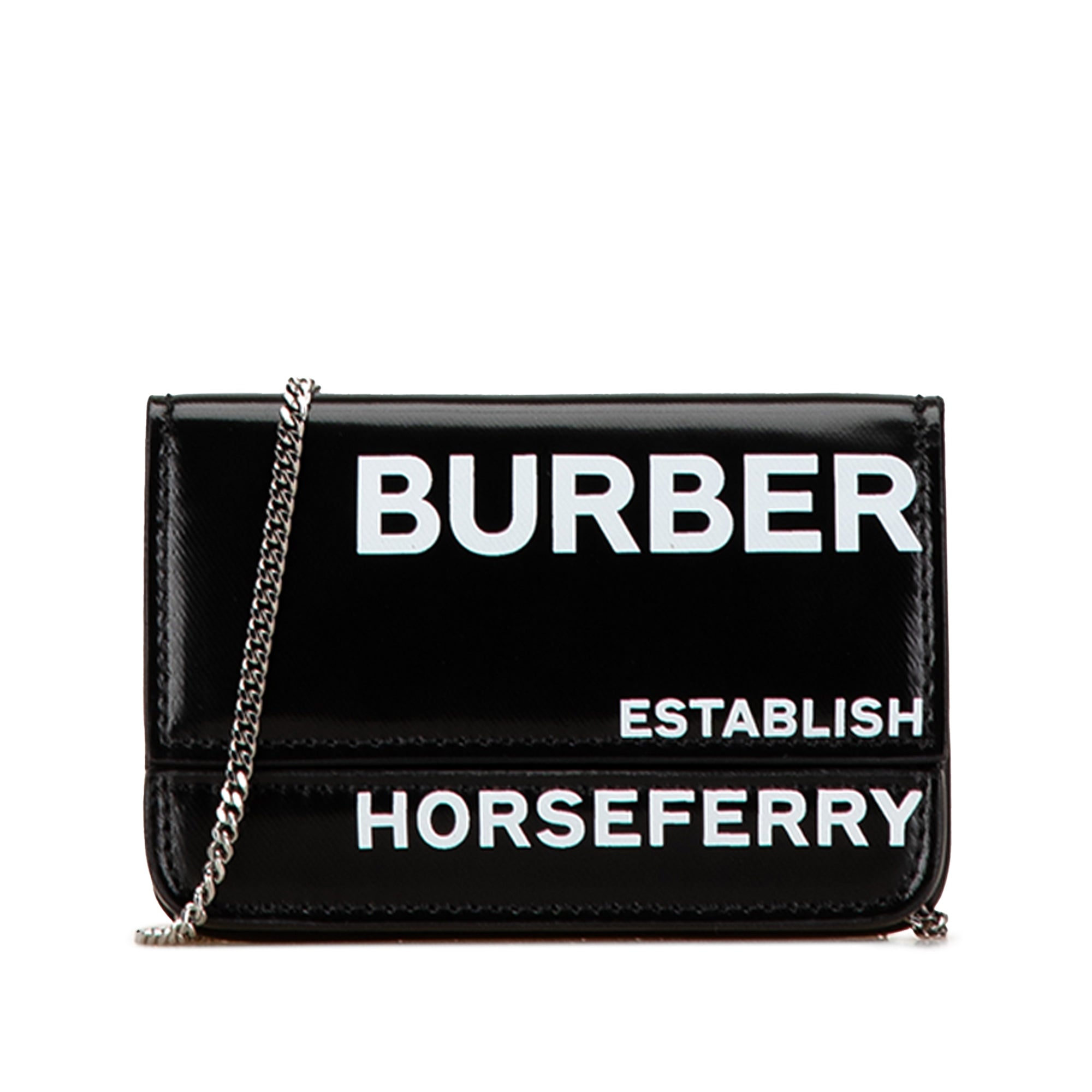 Image of Black Burberry Horseferry Jody Card Case On Chain Crossbody Bag