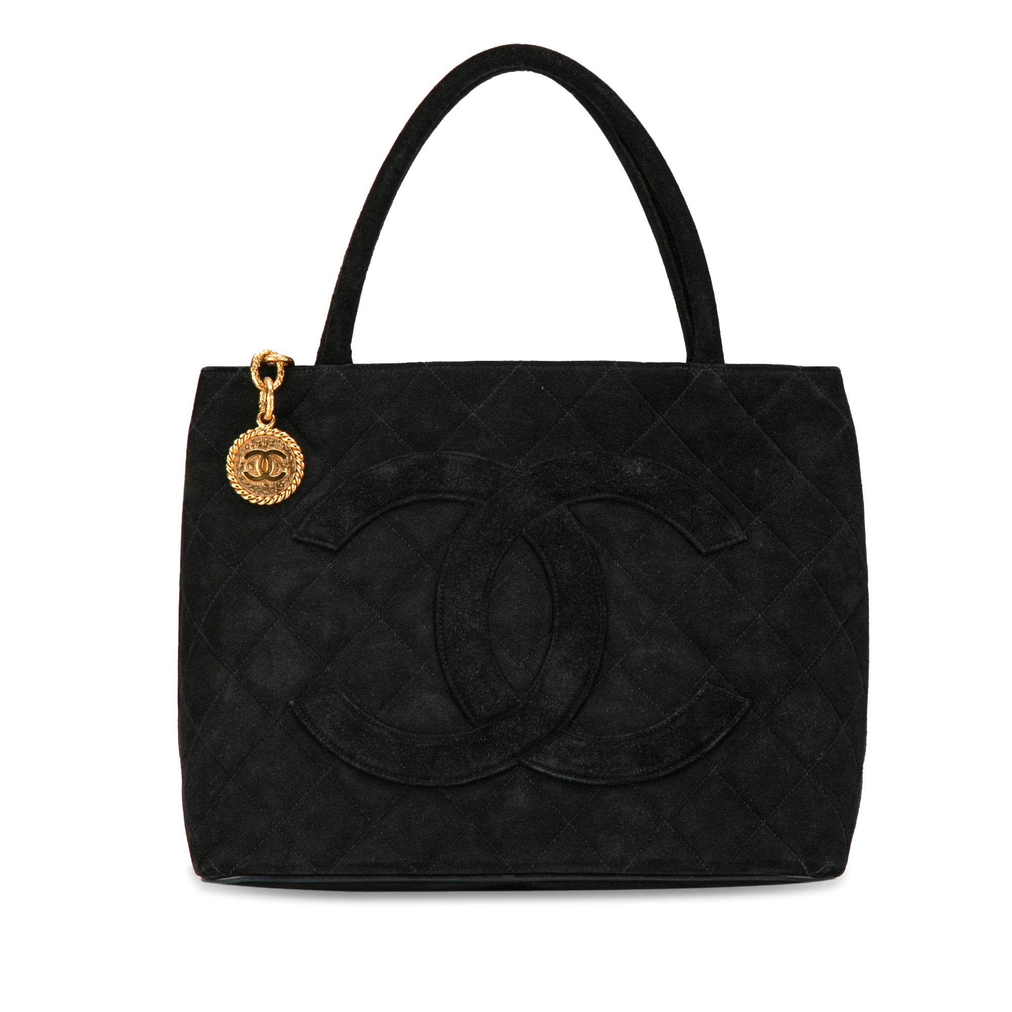 Image of Black Chanel Suede Medallion Tote