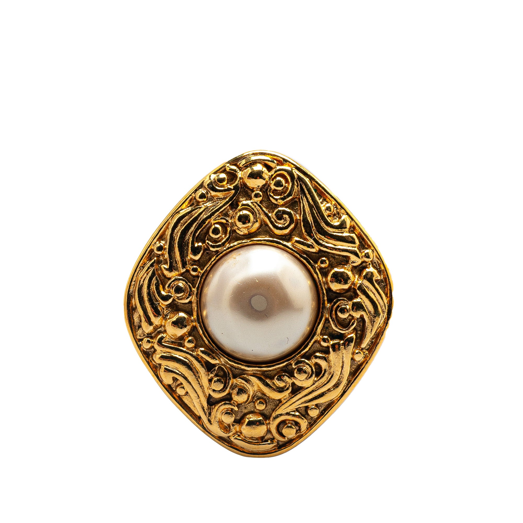 image of Gold Chanel Gold Plated Faux Pearl Brooch