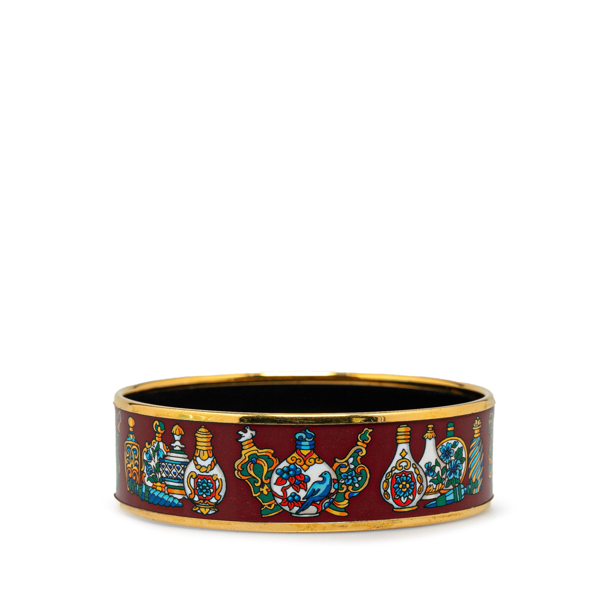 image of Red Hermès Wide Flacons Perfume Bottles Enamel Bangle 65 Costume Bracelet