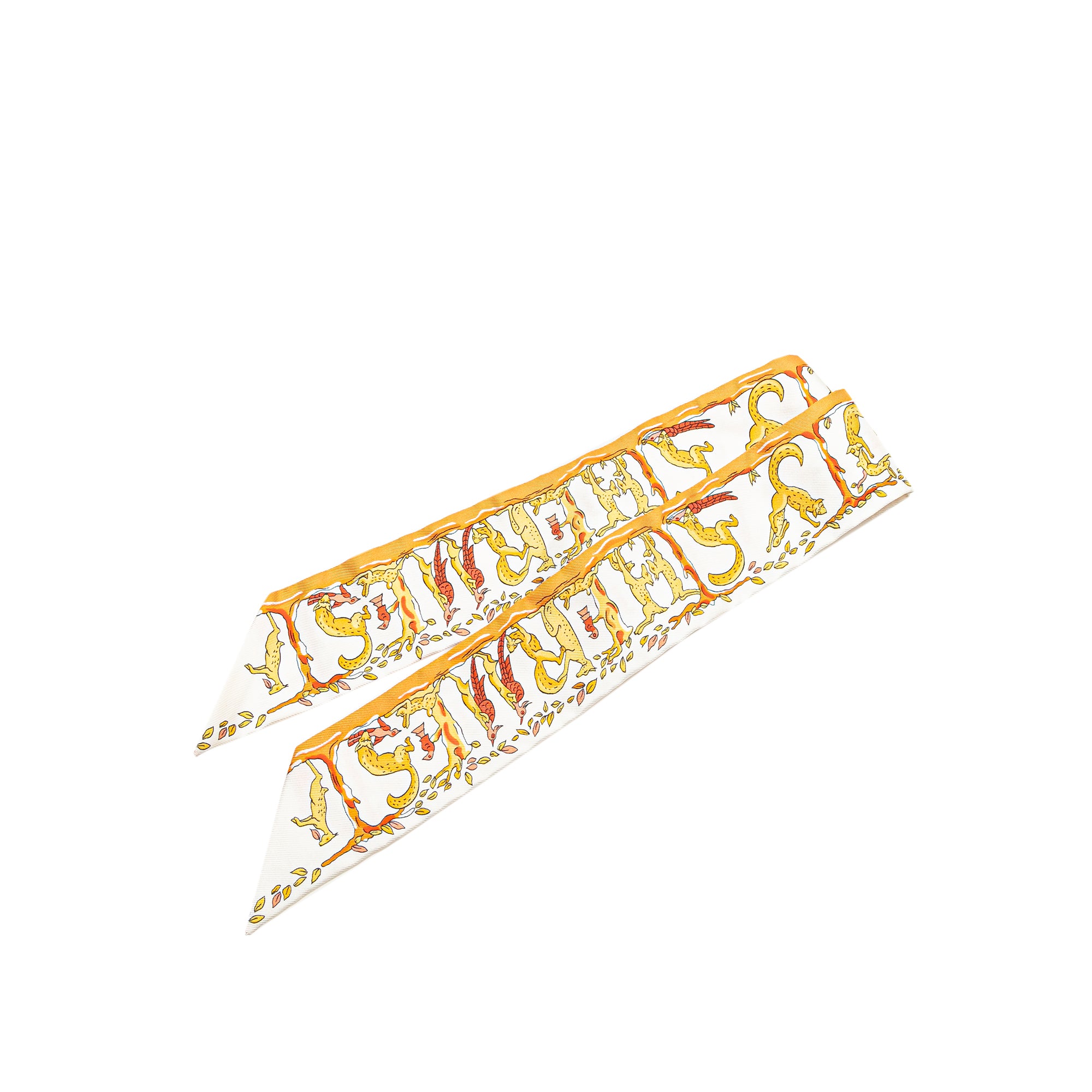 image of White Hermès Alphabet Twilly Silk Scarf Scarves