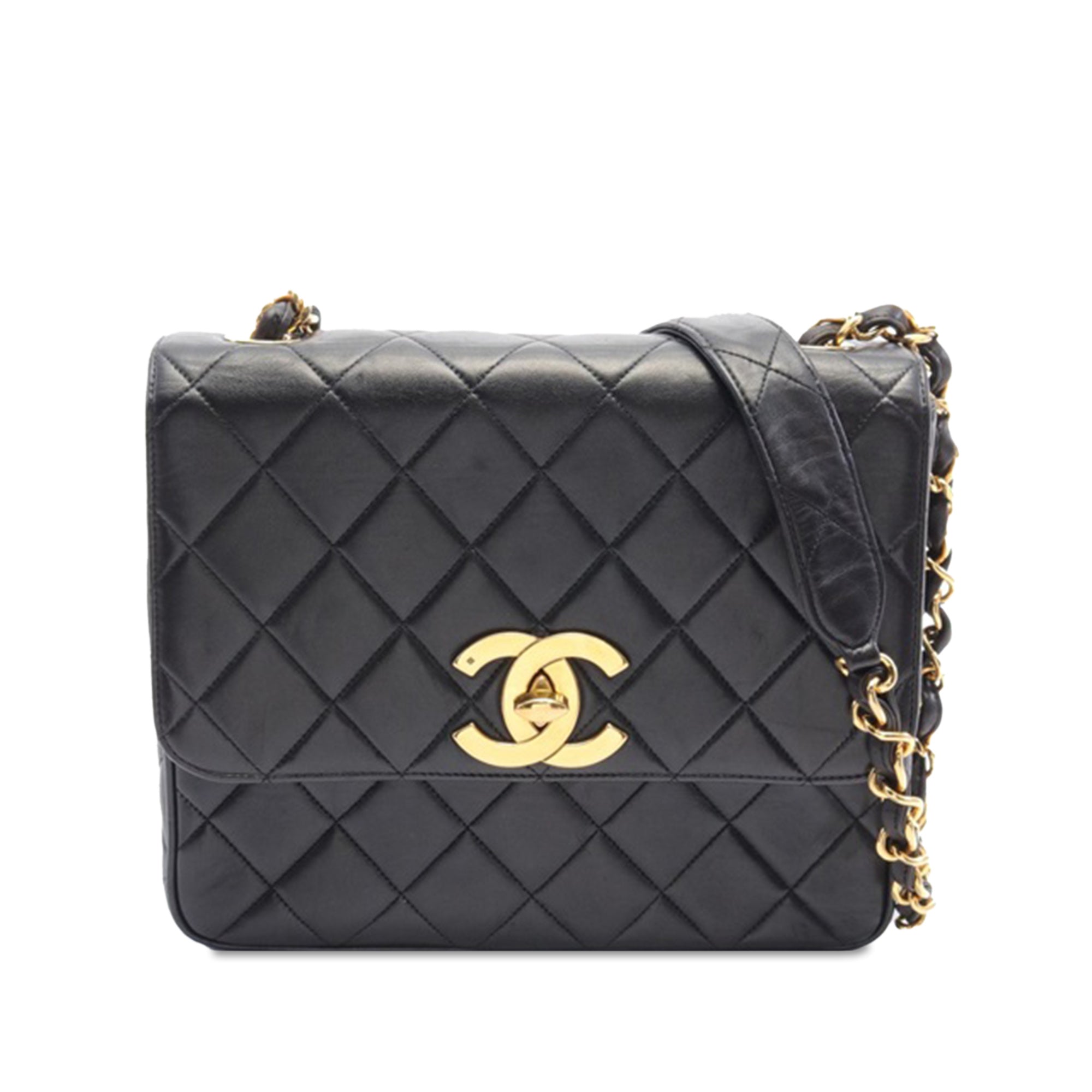 image of Black Chanel Quilted Lambskin XL Square Flap Crossbody Bag