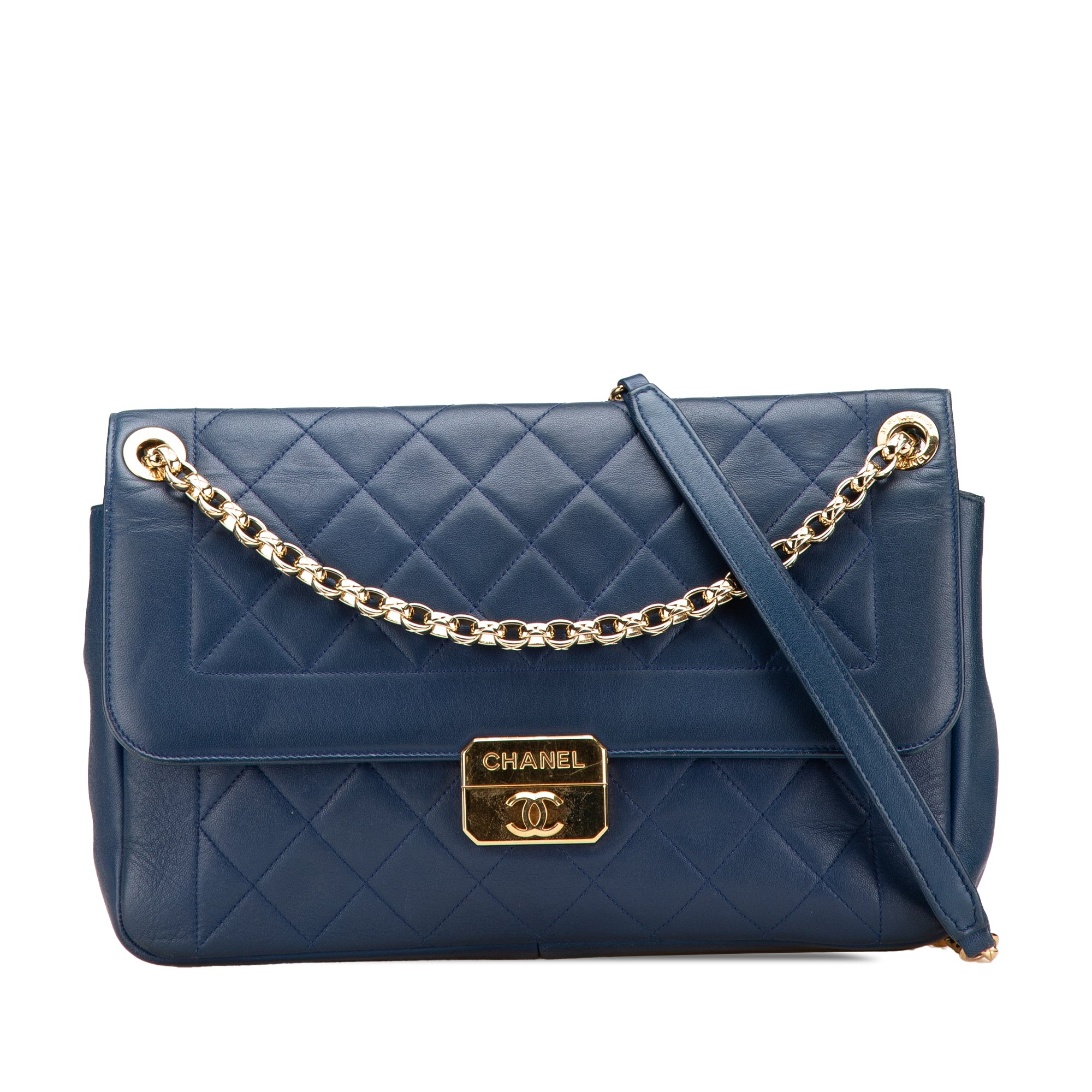 image of Blue Chanel Large Lambskin Chic With Me Flap Crossbody Bag