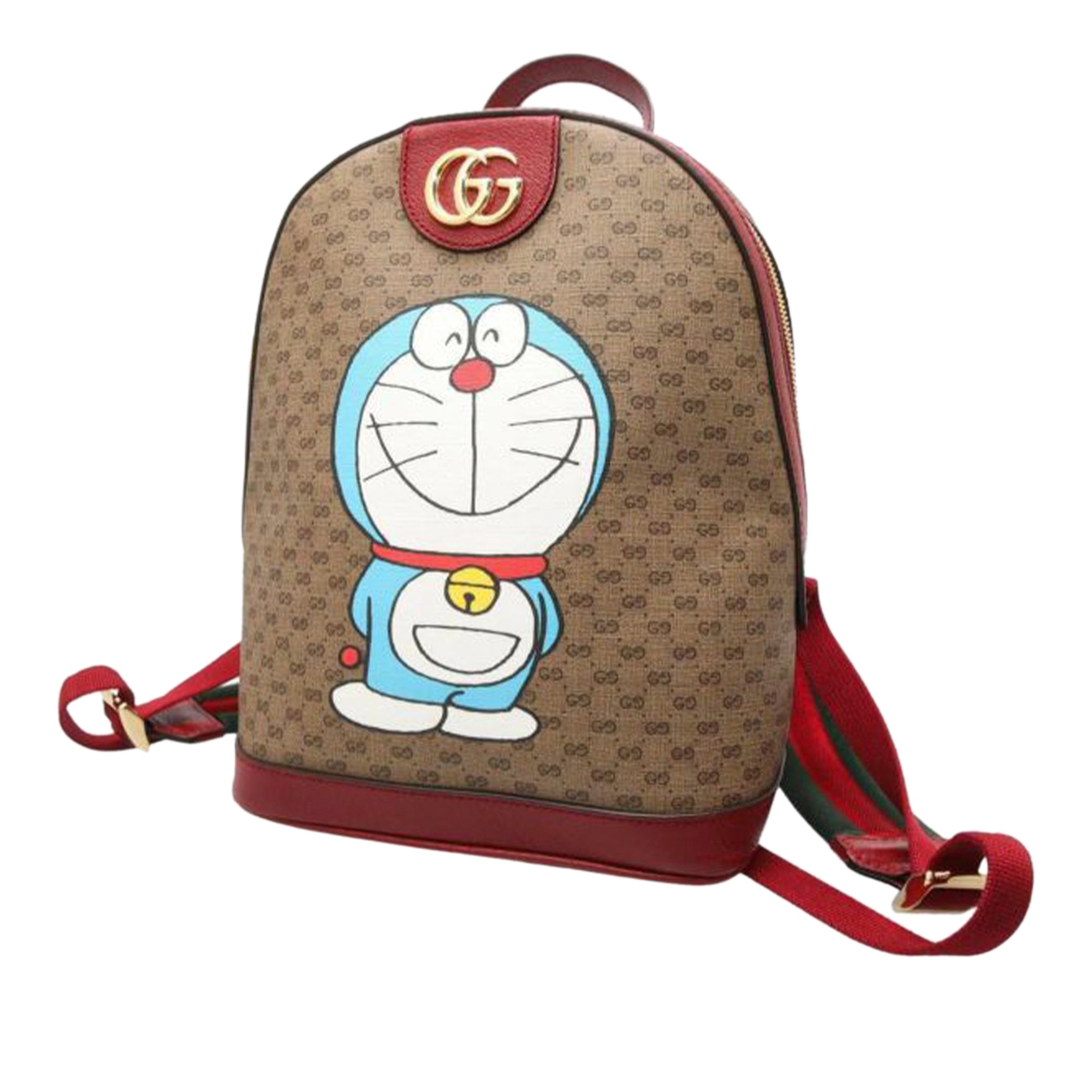 image of Brown Gucci Micro GG Supreme Doraemon Backpack