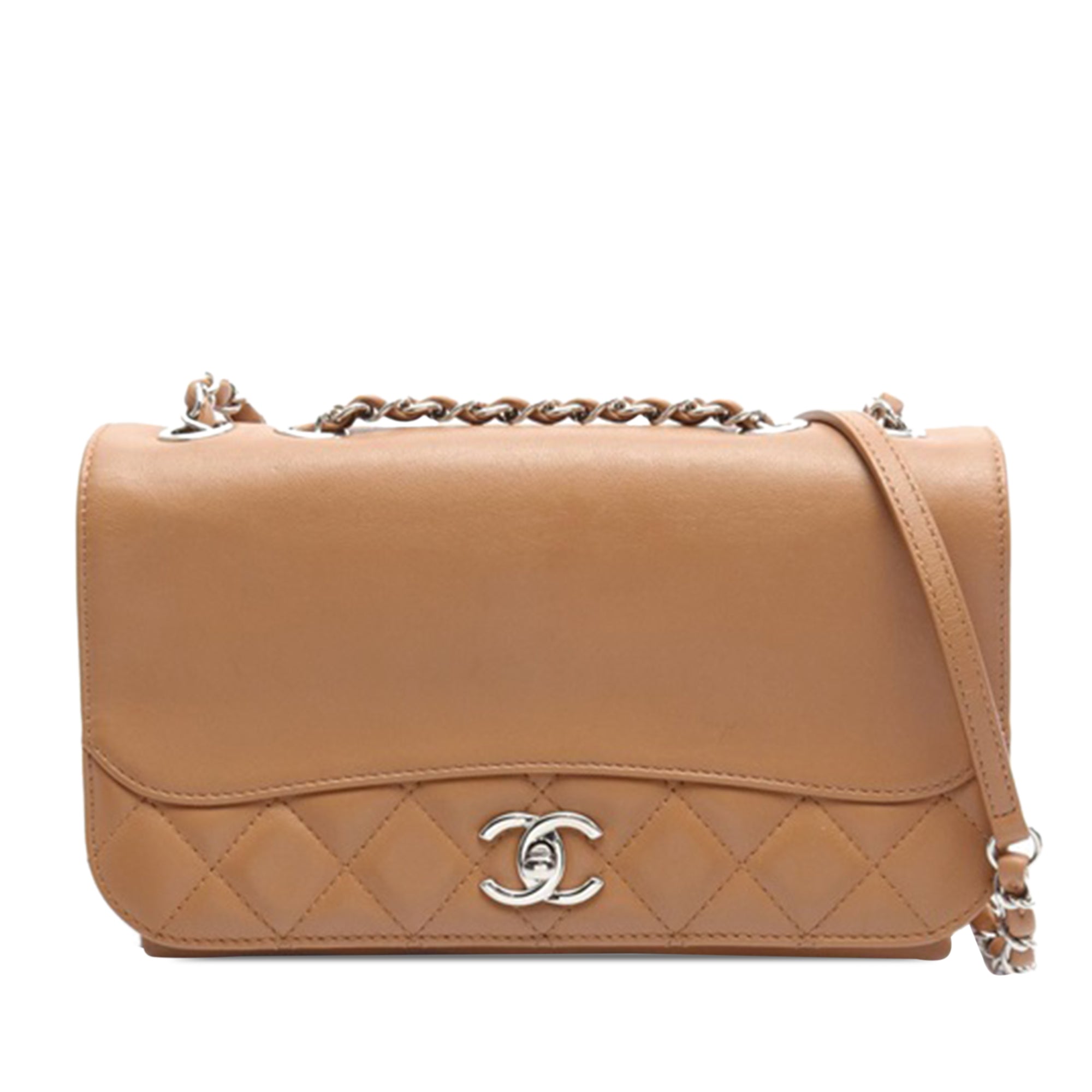 image of Tan Chanel Small Calfskin Tramezzo Flap Crossbody Bag