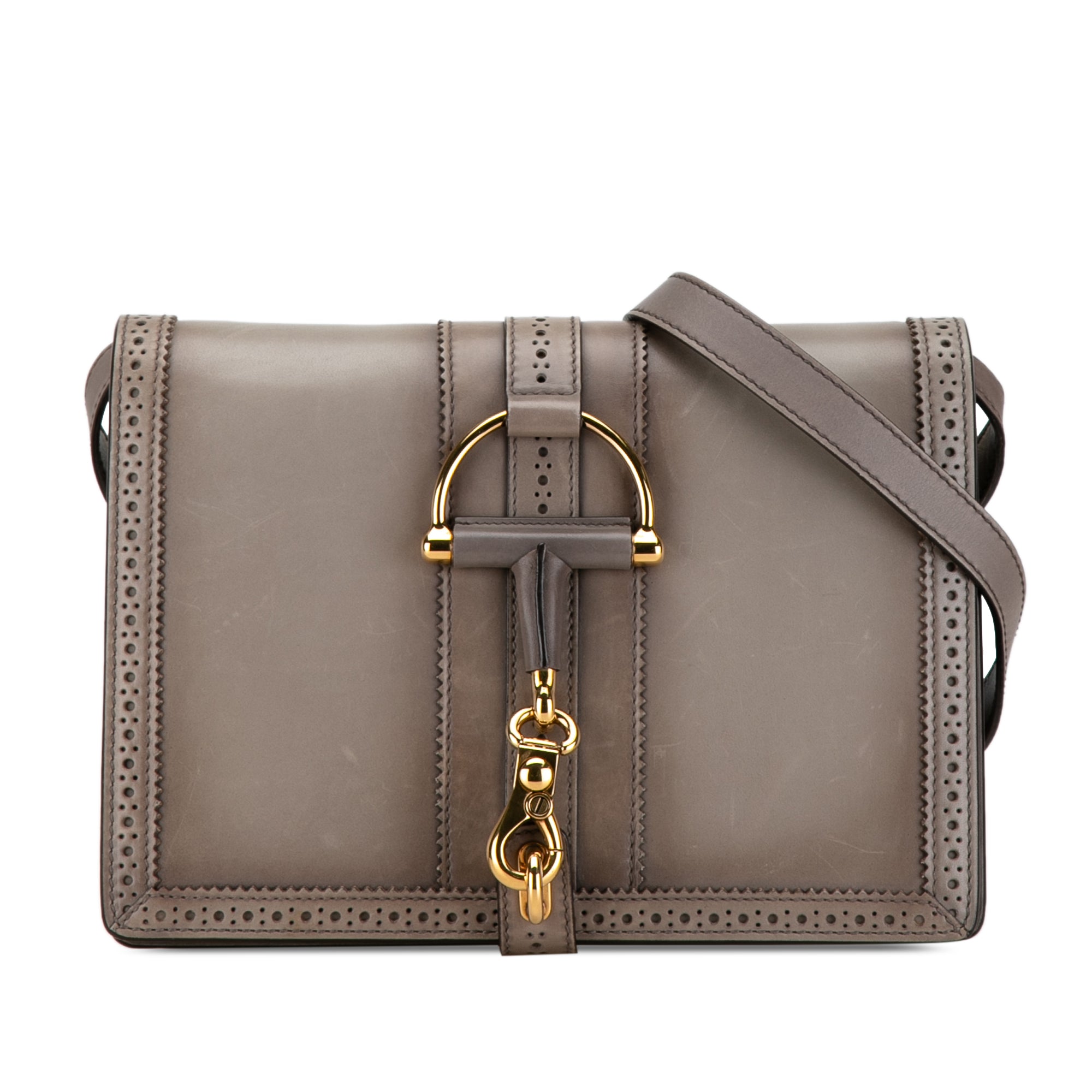 image of Gray Gucci Duilio Brogue Leather Crossbody