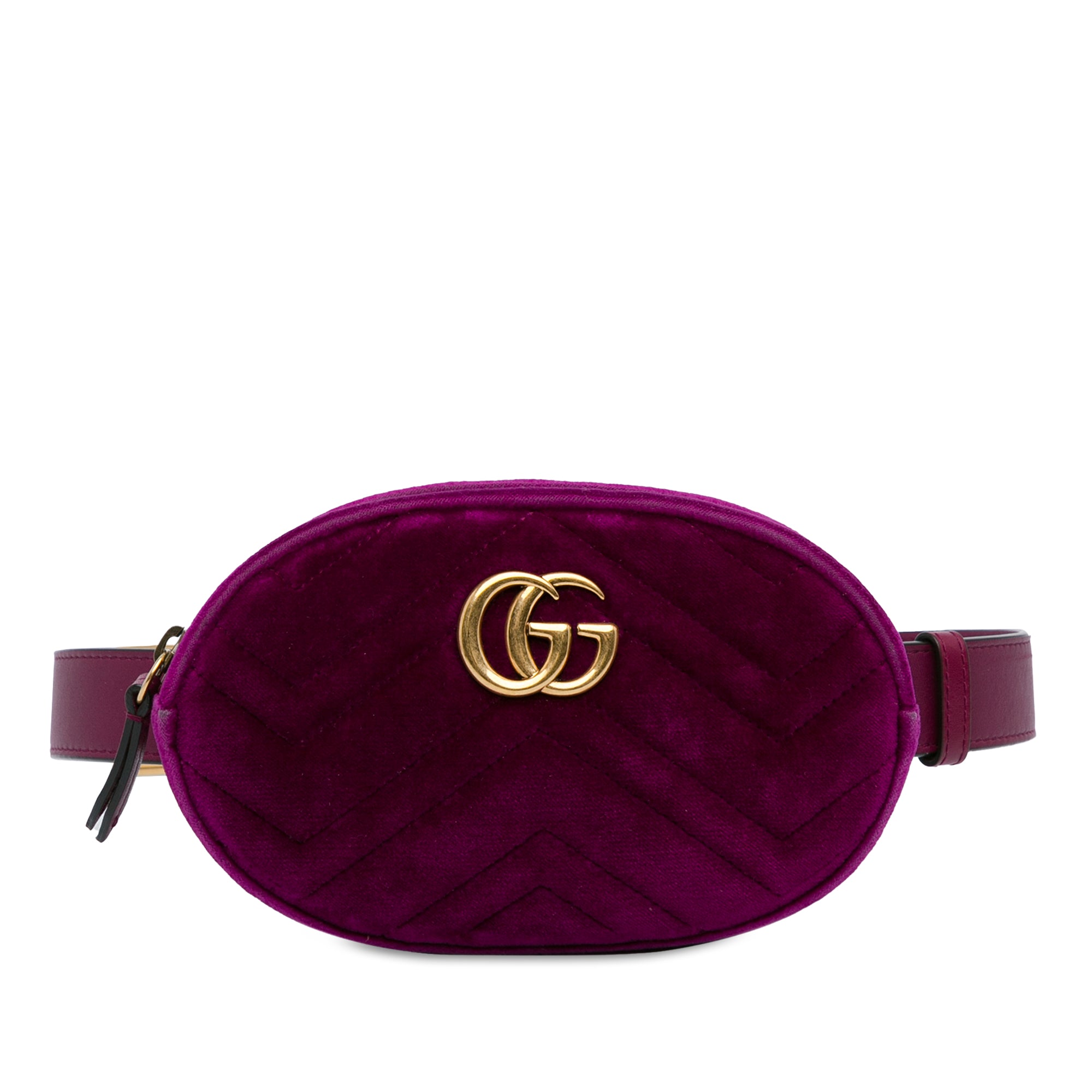 image of Purple Gucci GG Marmont Matelasse Velvet Belt Bag