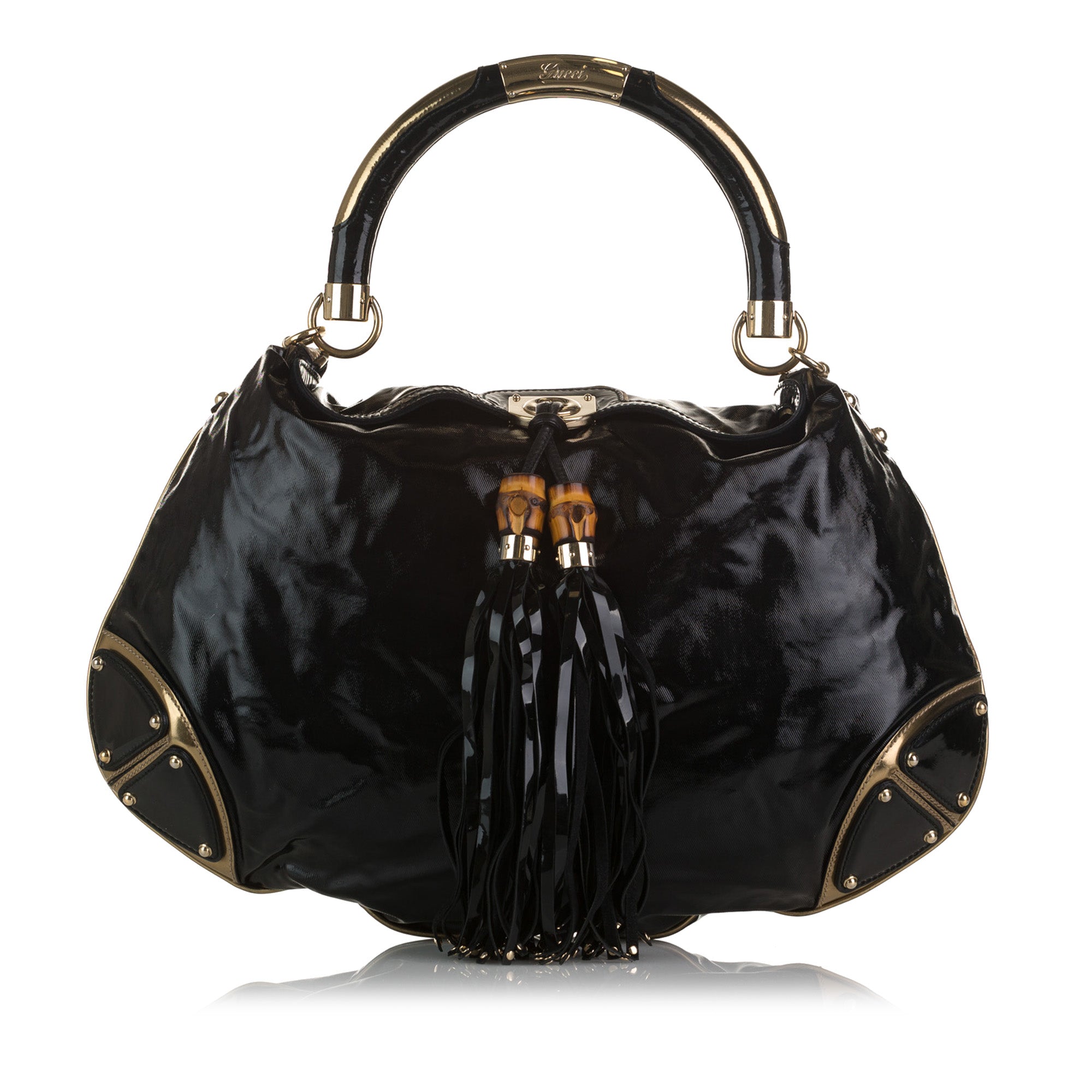 image of Black Gucci Large Patent Indy Babouska Satchel