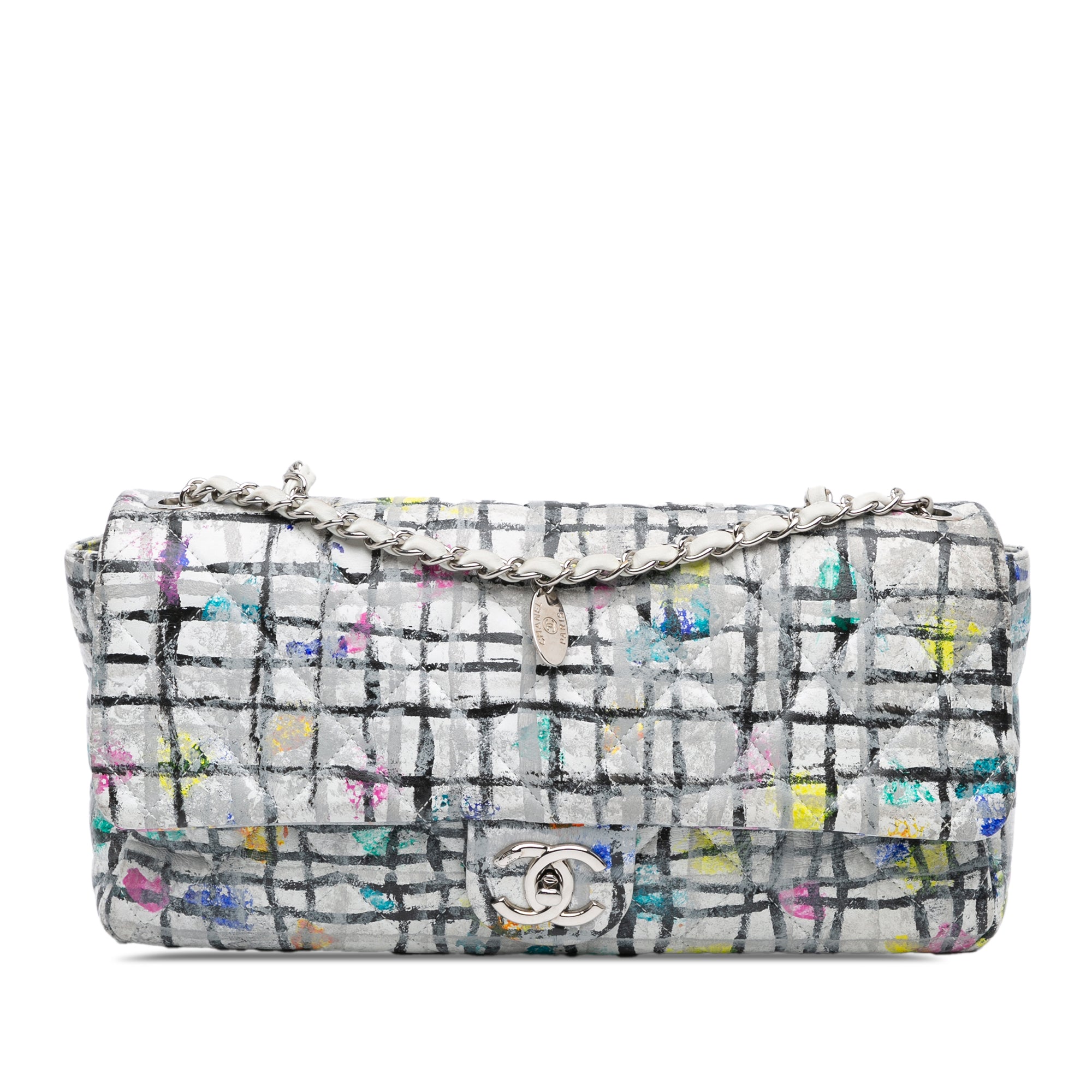 image of White Chanel Medium Calfskin Hand Painted Graffiti Flap Crossbody Bag