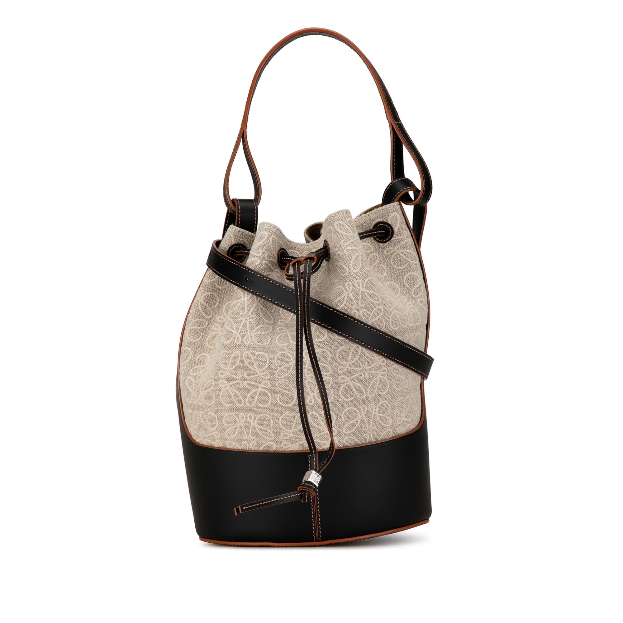 image of Gray LOEWE Medium Anagram Canvas Balloon Bucket Bag