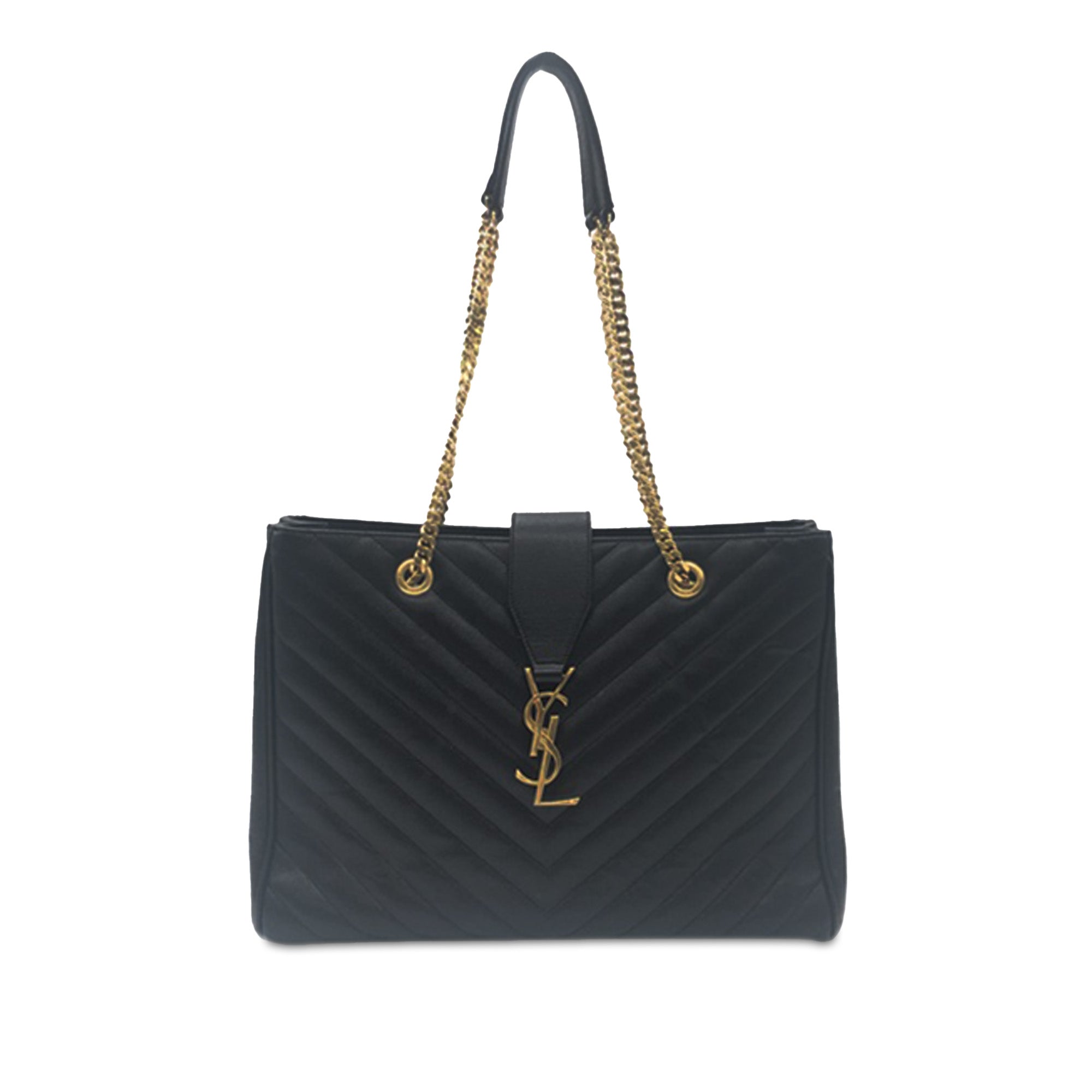 image of Black Saint Laurent Quilted Grain de Poudre Monogram Tote