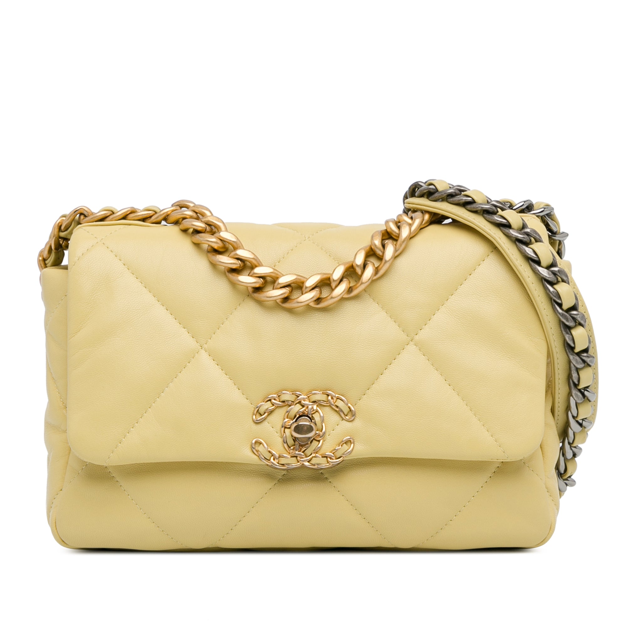 image of Yellow Chanel Medium Lambskin 19 Flap Satchel