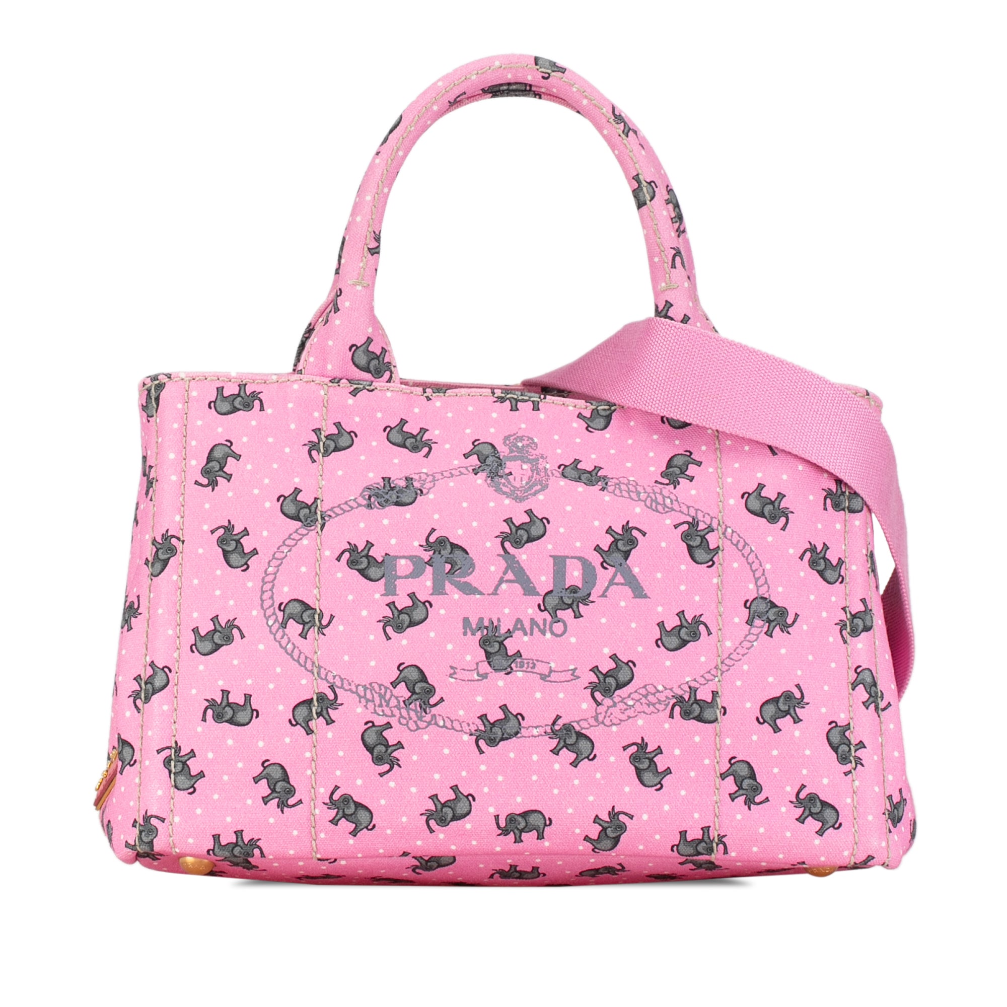 image of Pink Prada Canapa Logo St Elephant Satchel