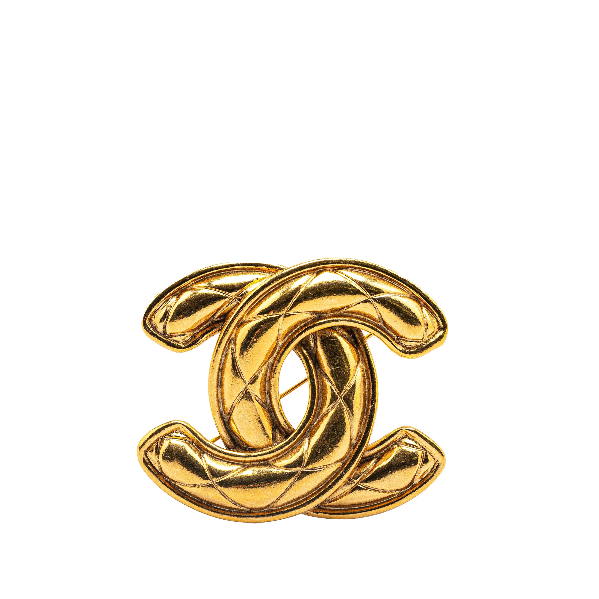 image of Gold Chanel Gold Plated CC Quilted Brooch