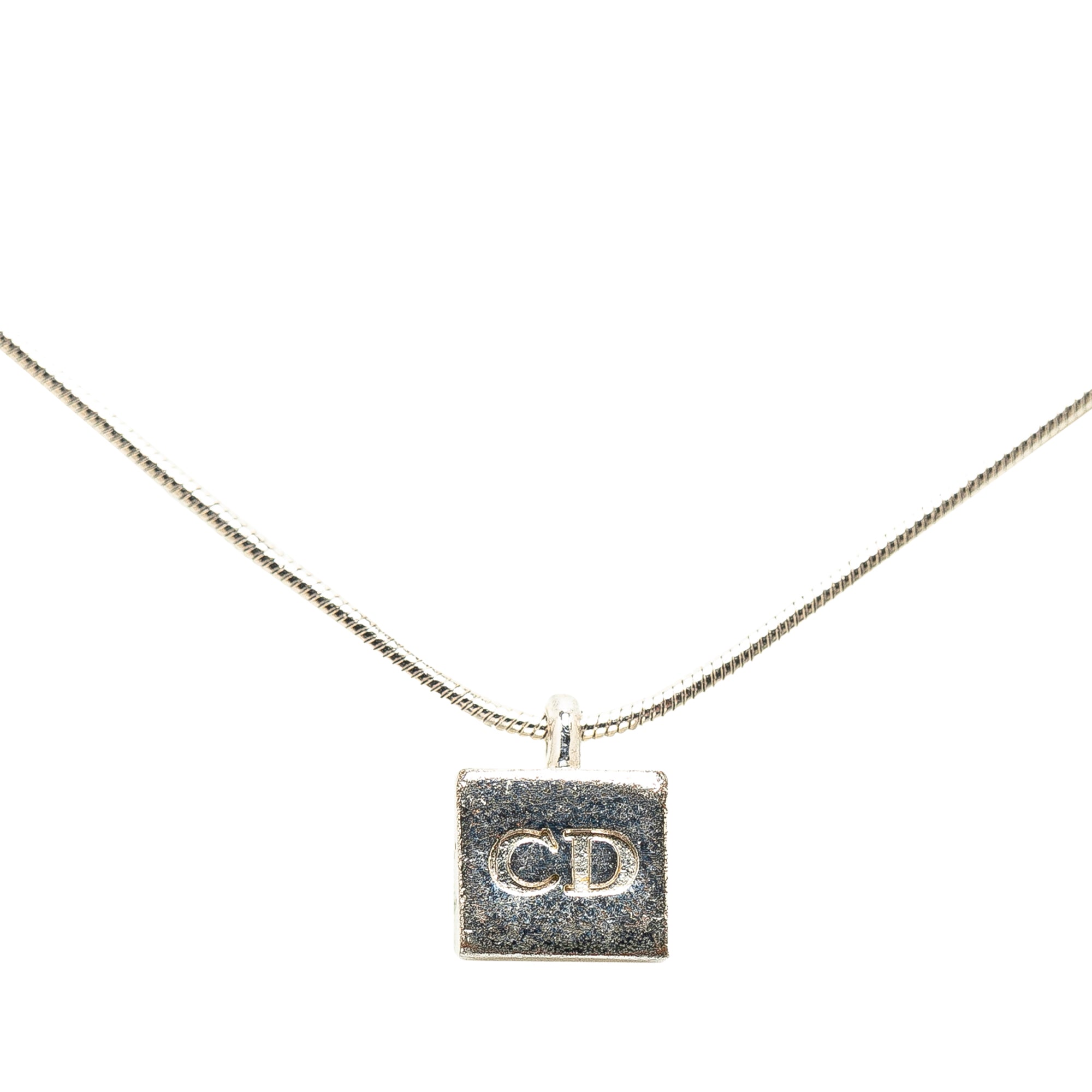 image of Silver Dior CD Cube Logo Pendant Necklace