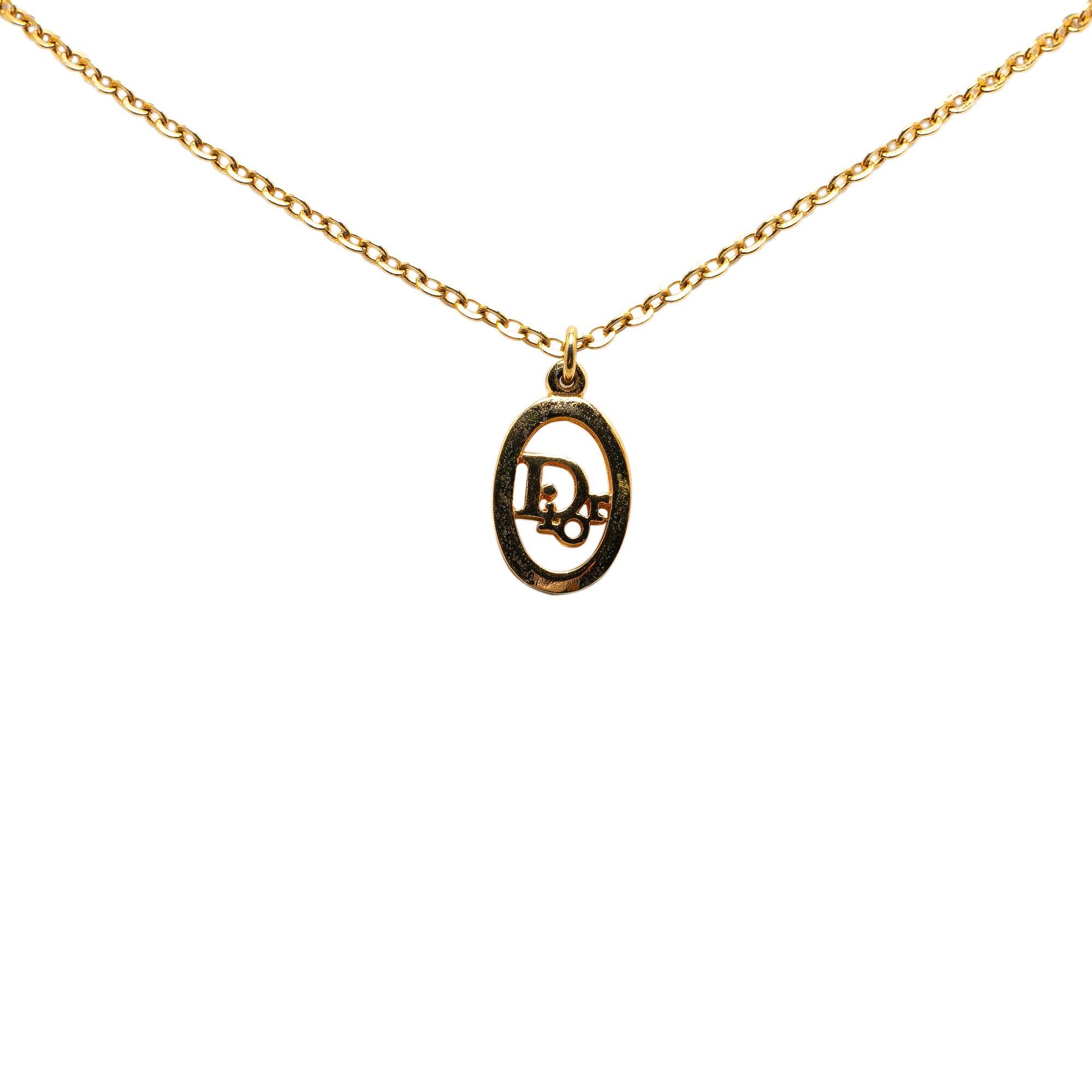 Image of Gold Dior Gold Plated Logo Pendant Necklace