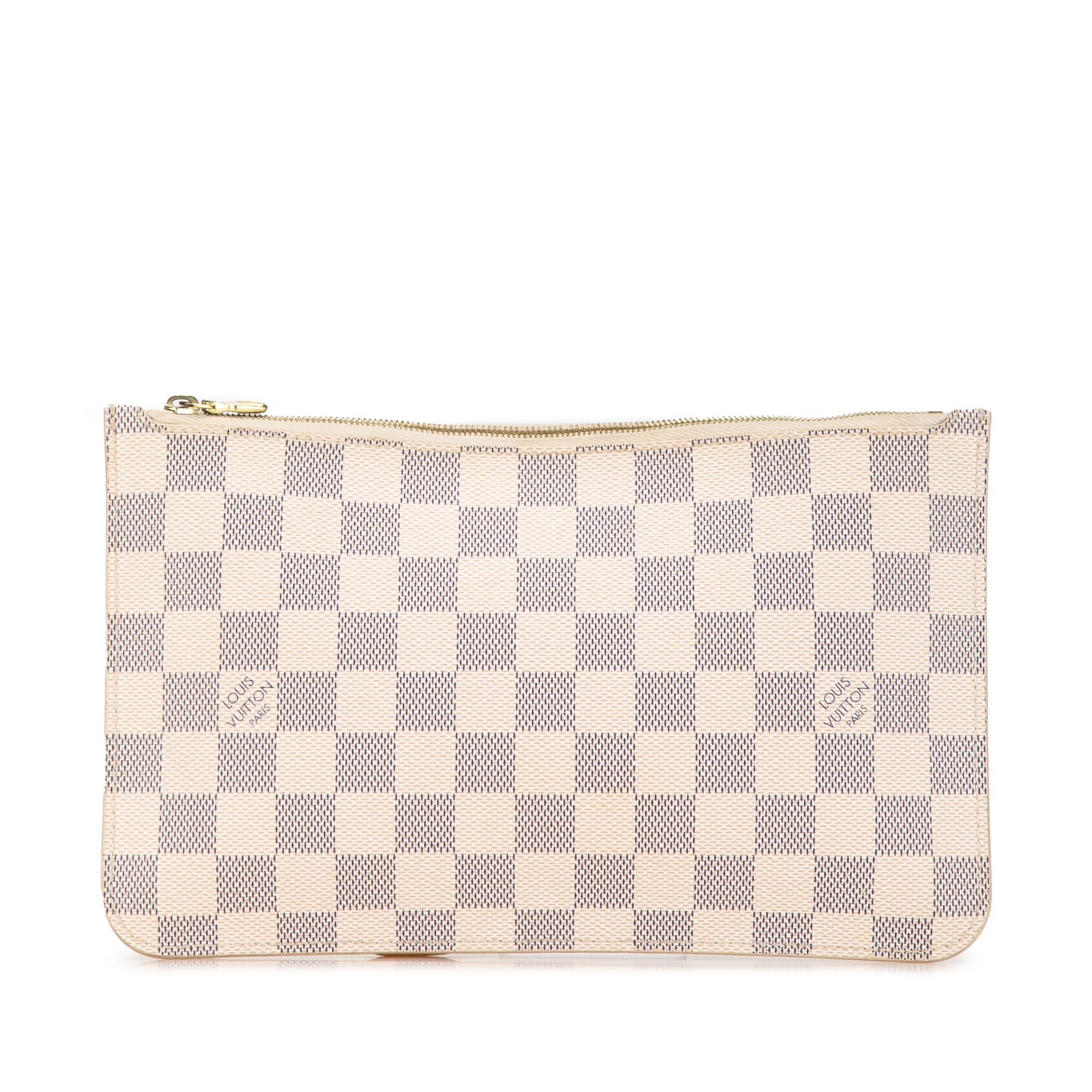 image of White Louis Vuitton Damier Azur Neverfull MM Pouch