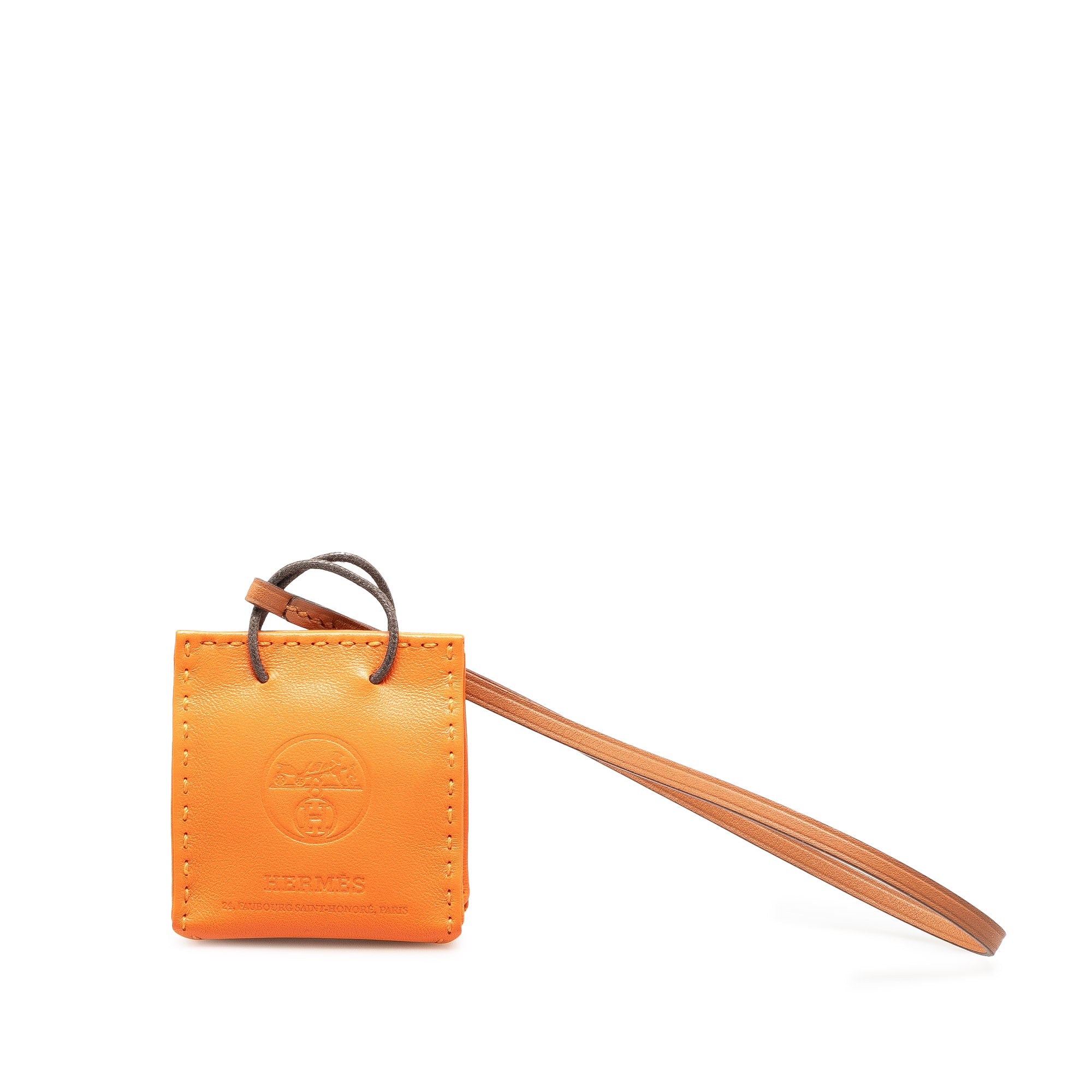 image of Orange Hermès Milo Lambskin Swift Shopping Bag Charm Key Chain