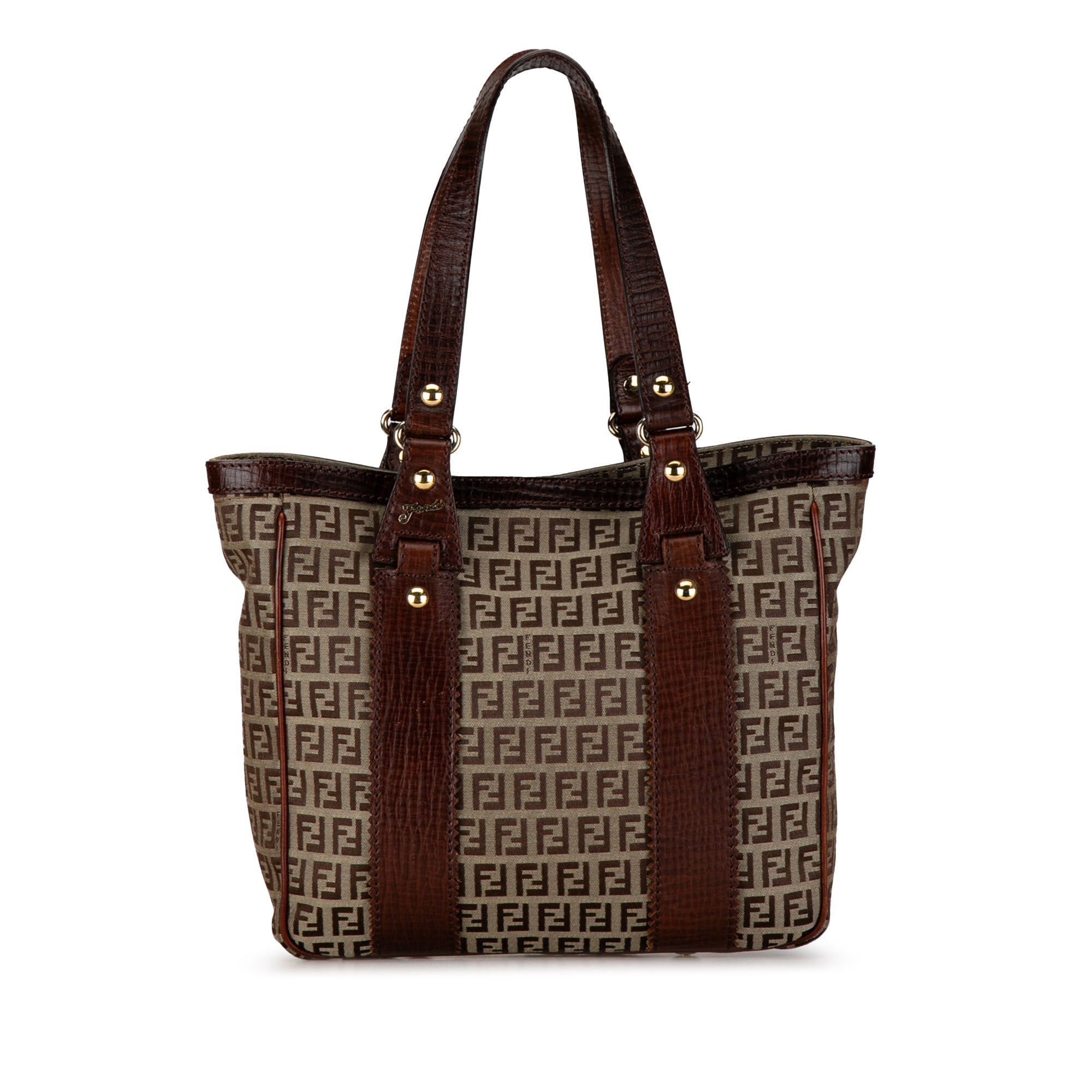 Image of Brown Fendi Zucchino Canvas Tote