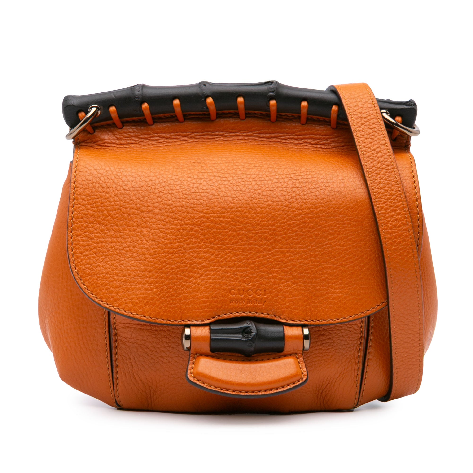 image of Orange Gucci Small Leather Bamboo Nouveau Fringe Crossbody