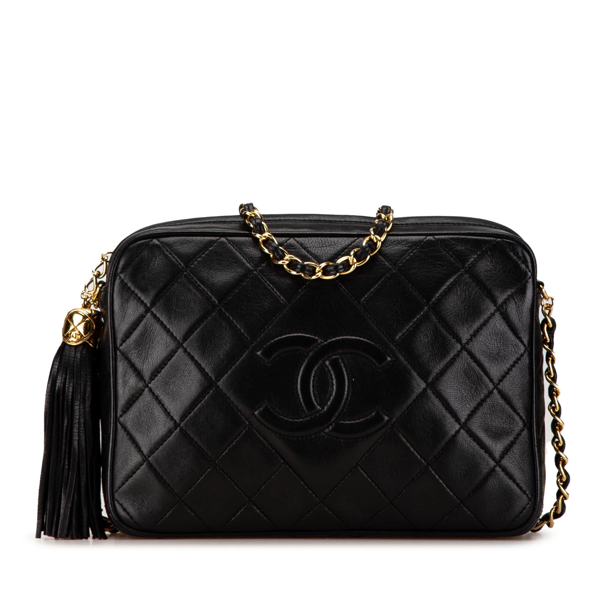 Image of Black Chanel CC Quilted Lambskin Tassel Camera Bag