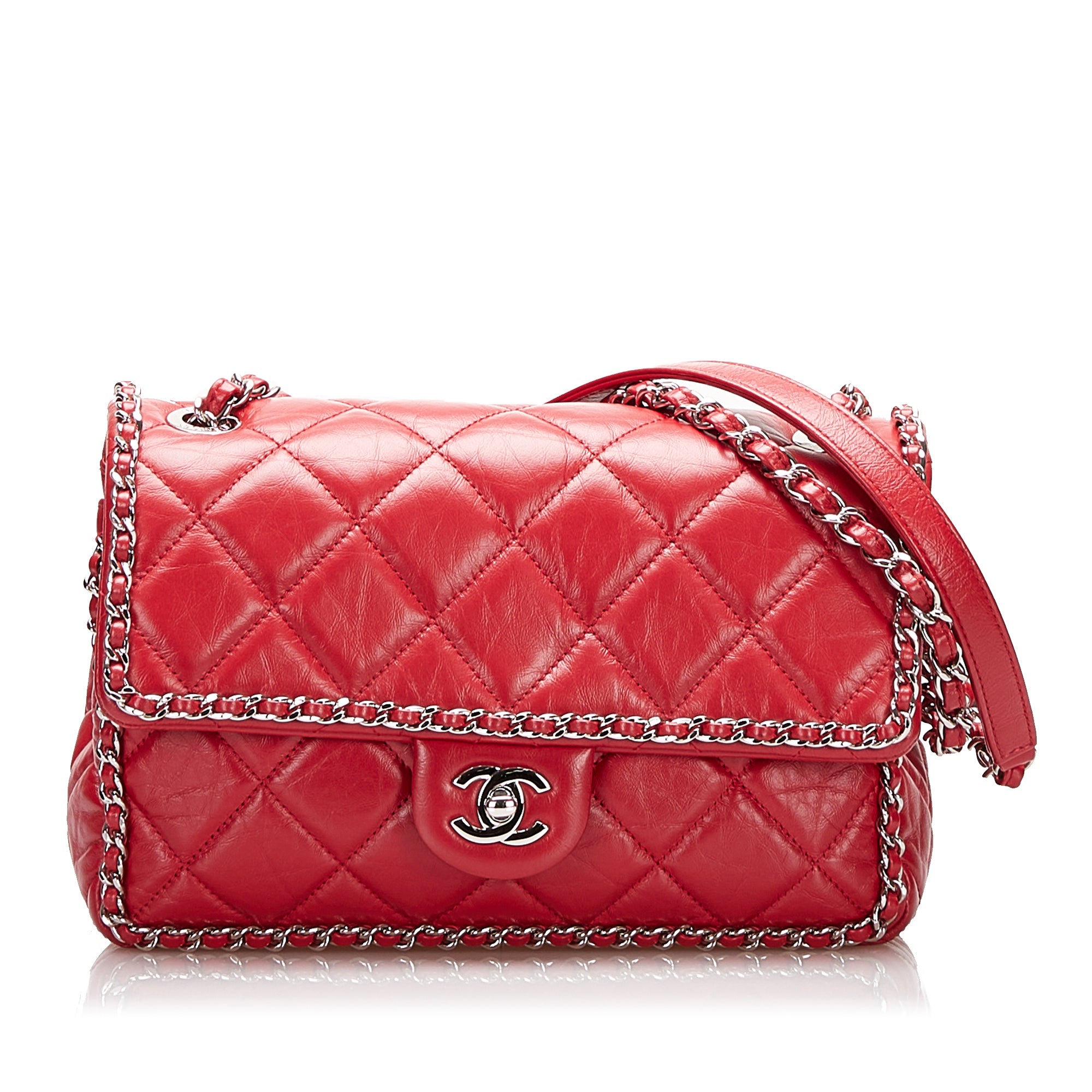 image of Red Chanel Crumpled Chain All Over Flap