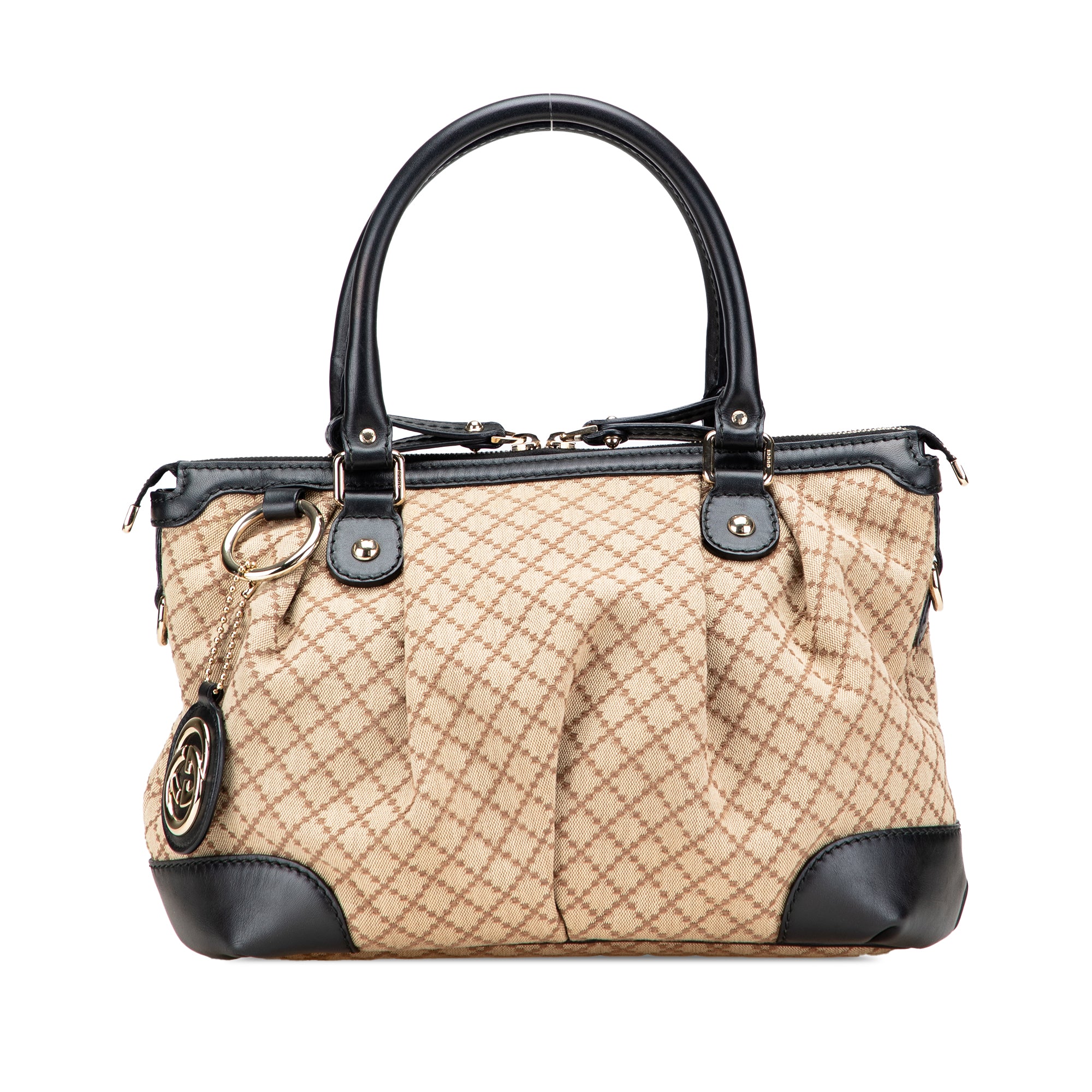 image of Beige Gucci Diamante Canvas Sukey Satchel