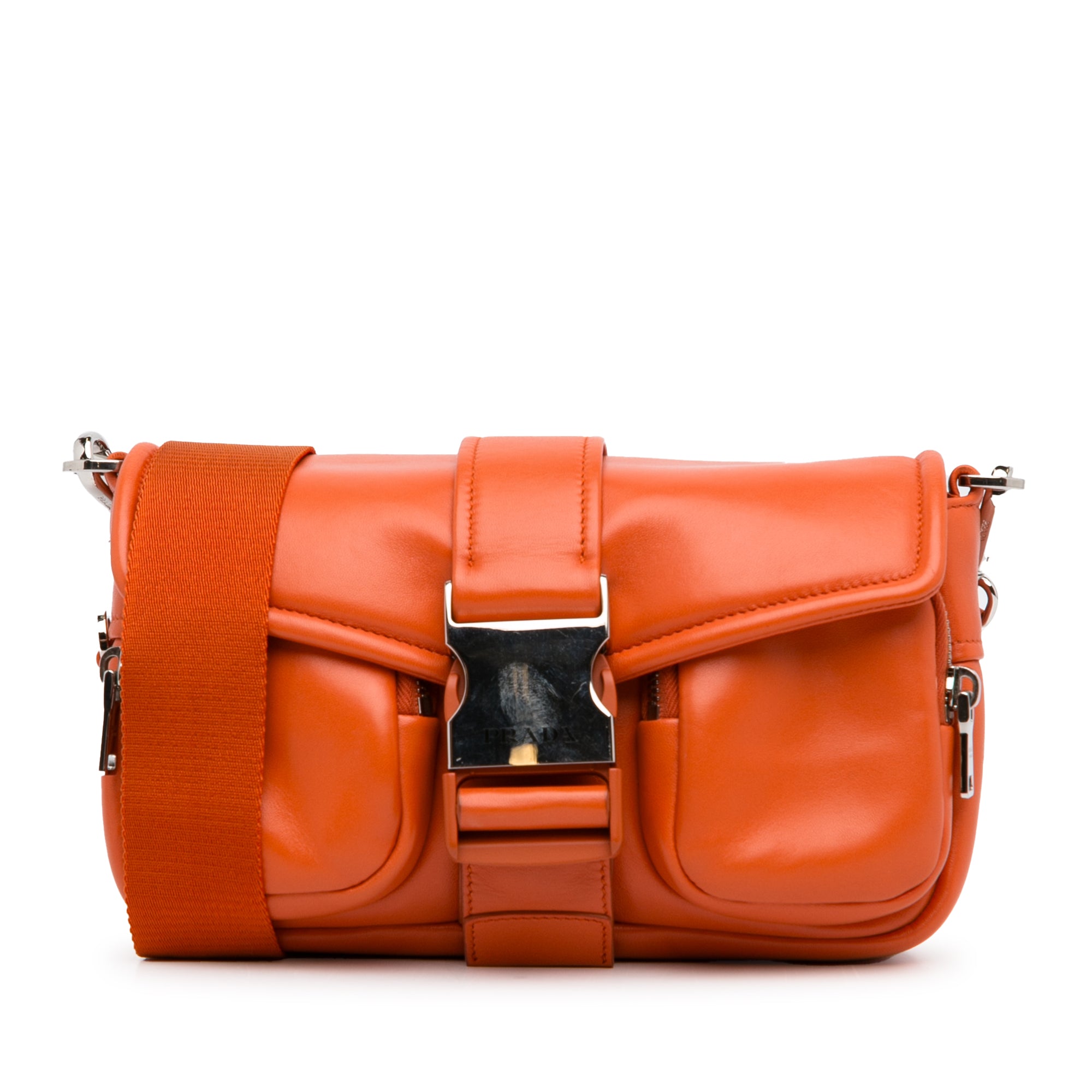 image of Orange Prada Soft Calf Pocket Crossbody