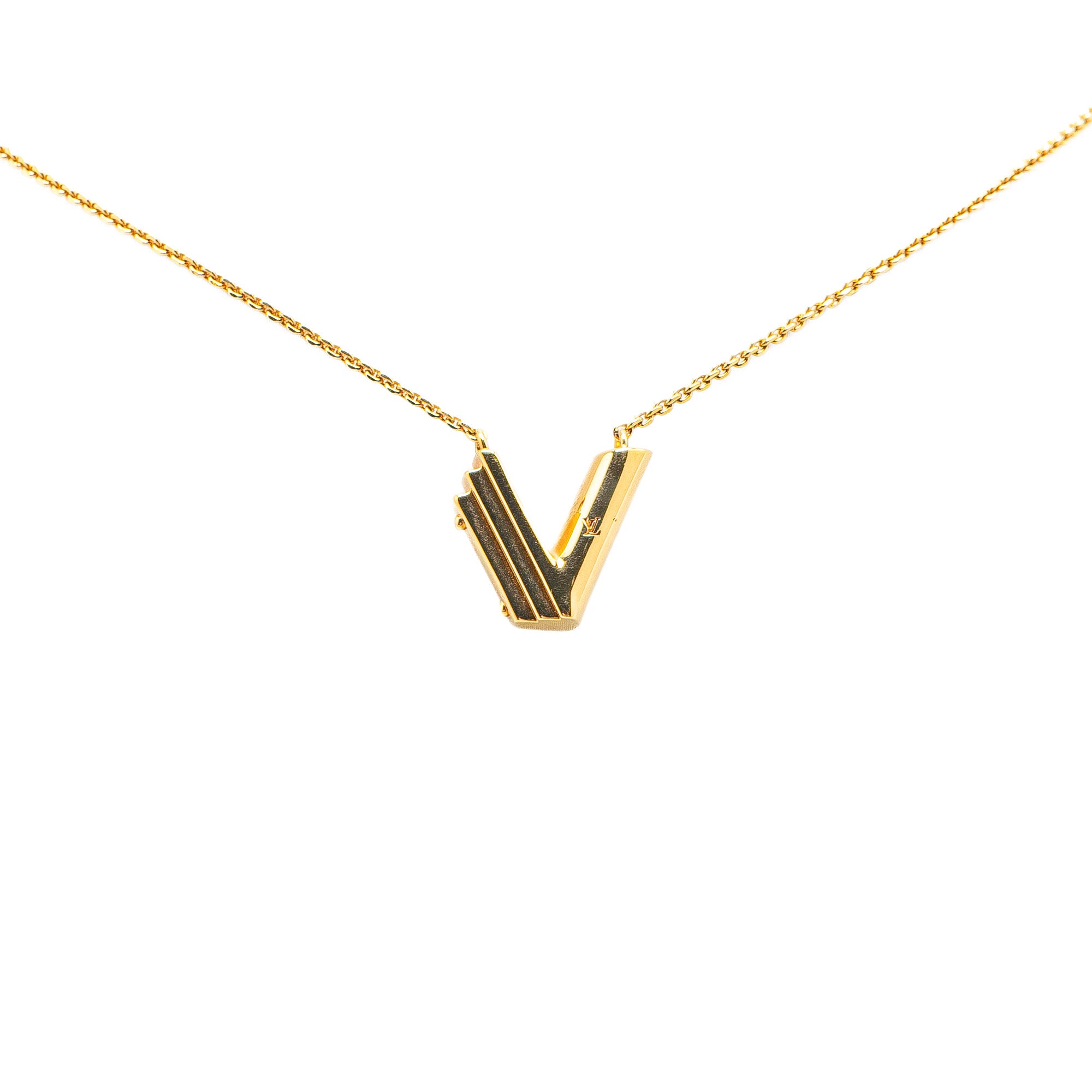 image of Gold Louis Vuitton Gold Plated LV and Me Letter V Pendant Necklace