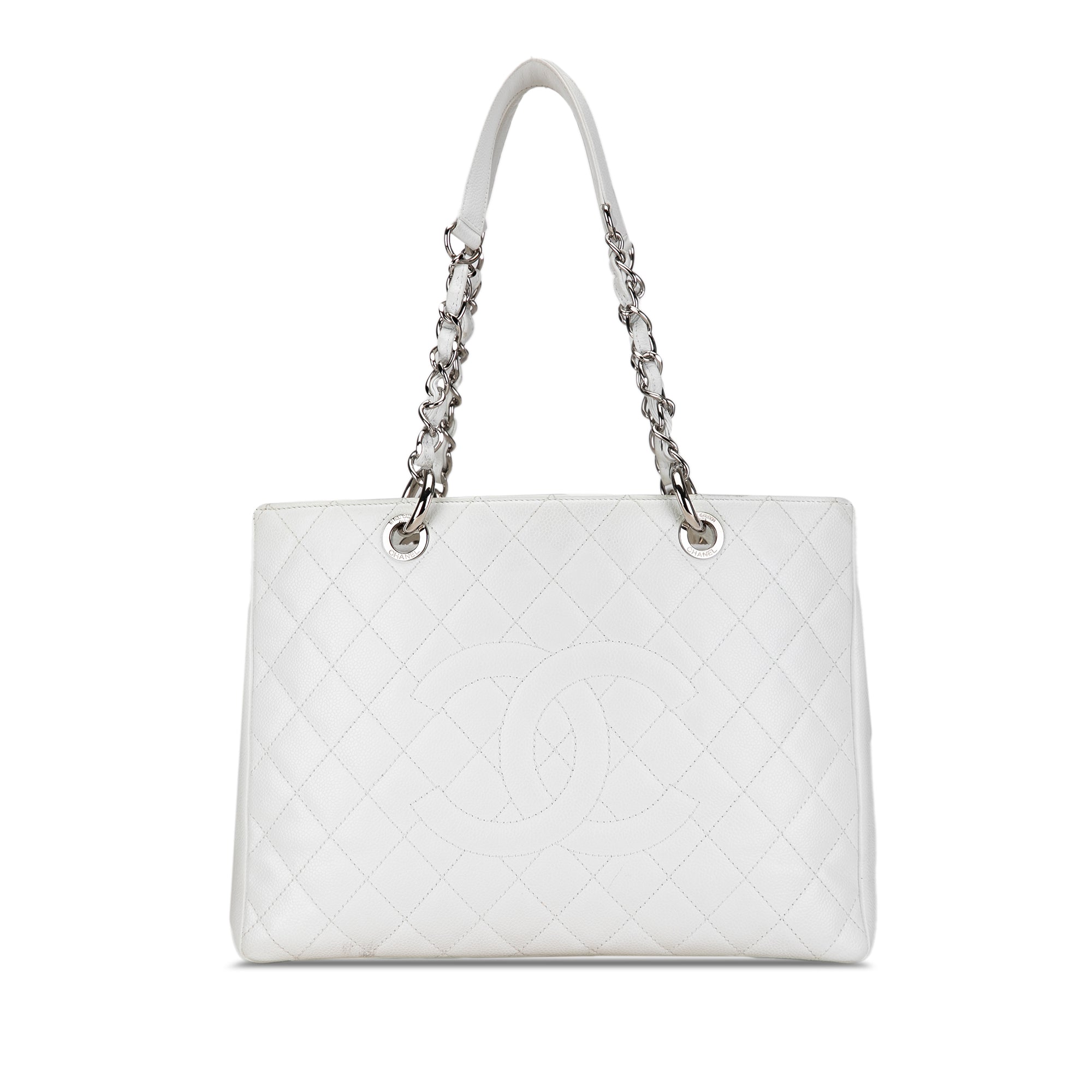 image of White Chanel Caviar Grand Shopping Tote