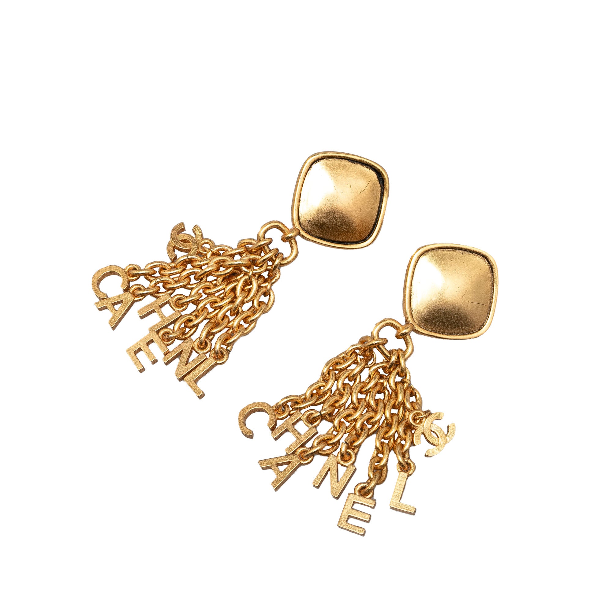 image of Gold Chanel Gold Plated CHANEL Fringe Dangle Clip on Earrings