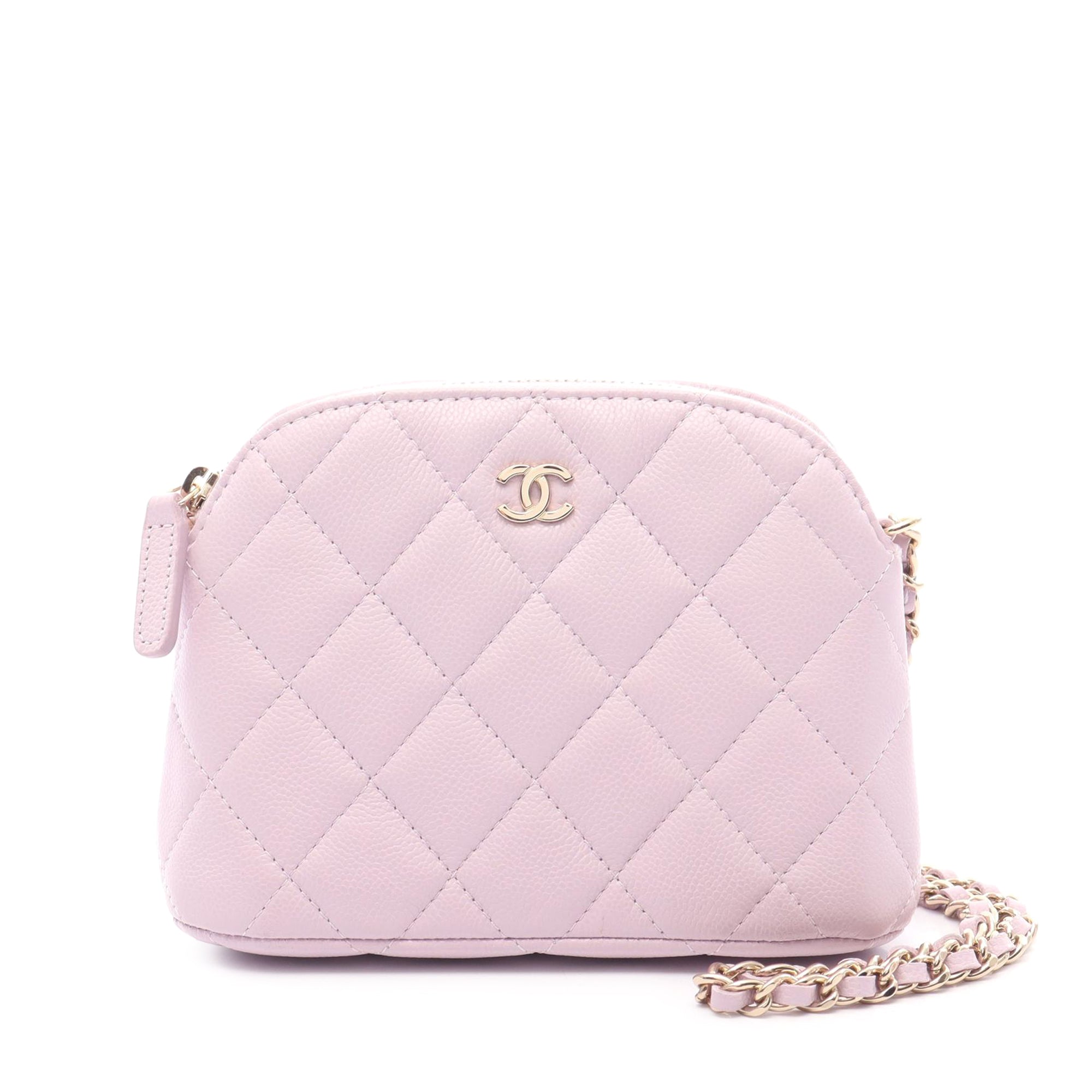 image of Pink Chanel Quilted Caviar Classic Clutch With Chain Crossbody Bag