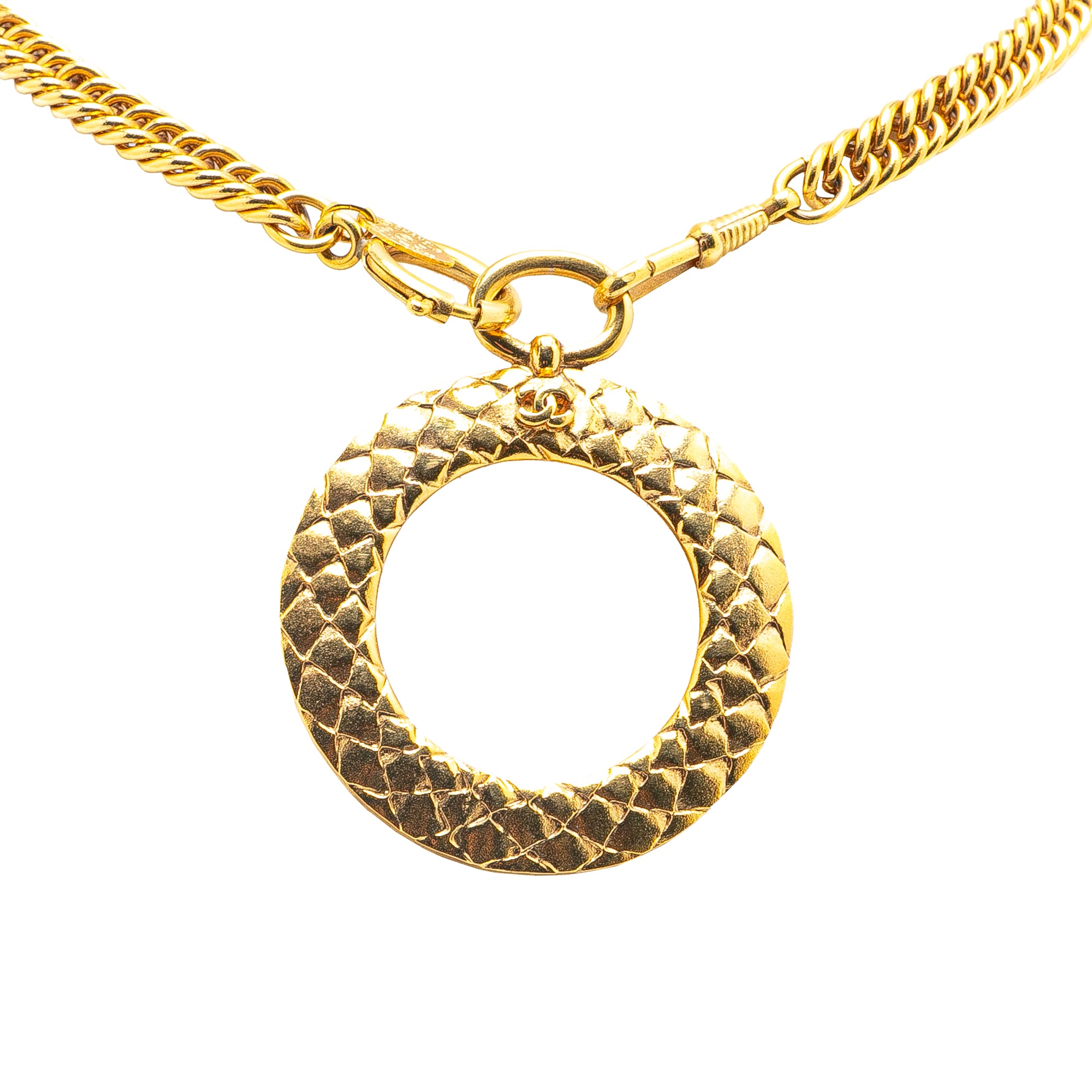 image of Gold Chanel Gold Plated CC Loupe Magnifying Glass Pendant Necklace