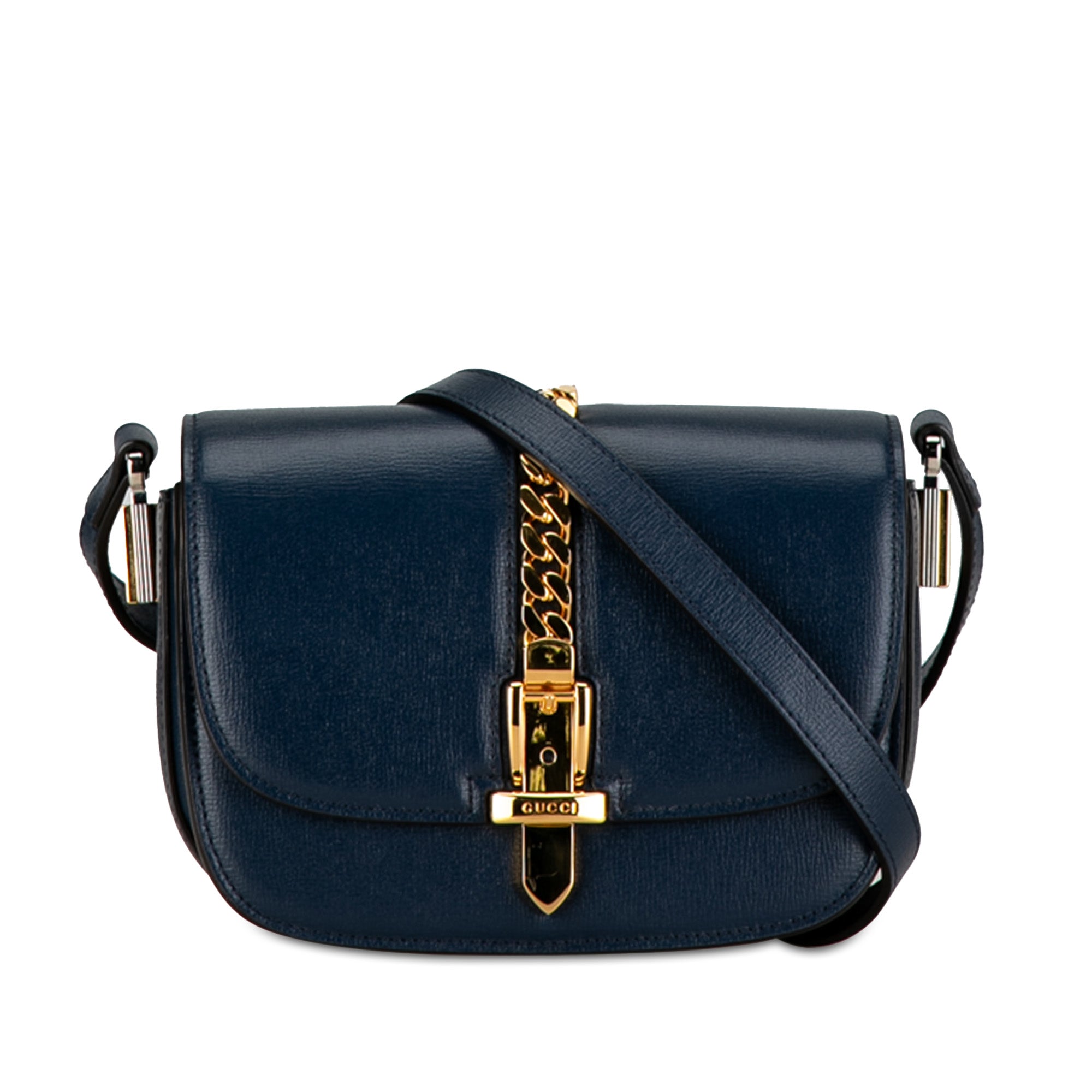 image of Blue Gucci Mini Leather Sylvie 1969 Crossbody