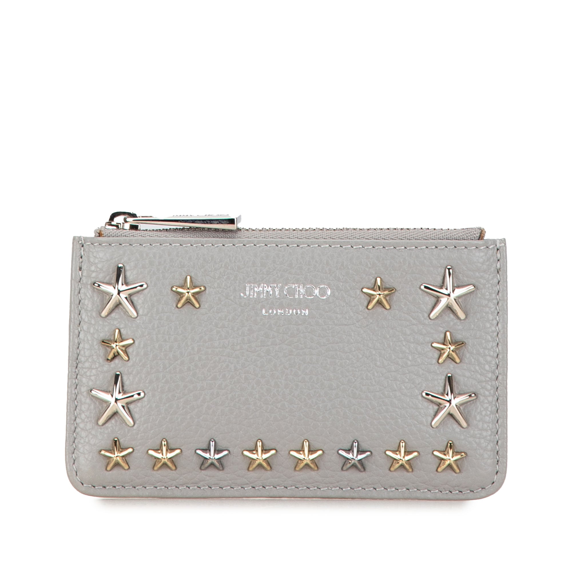 Image of Gray Jimmy Choo Star Studded Nancy Coin Pouch and Key Holder