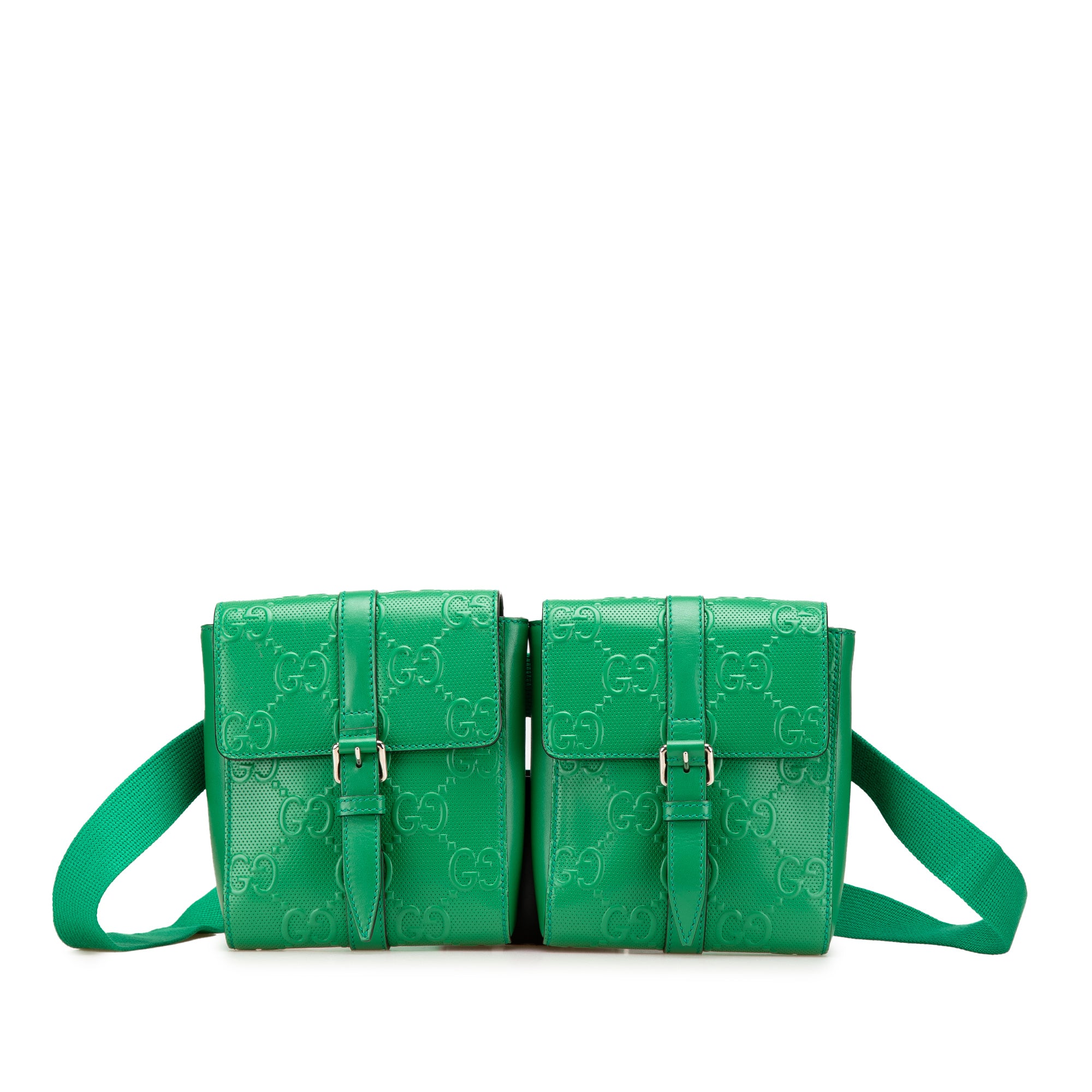 image of Green Gucci GG Embossed Perforated Double Belt Bag