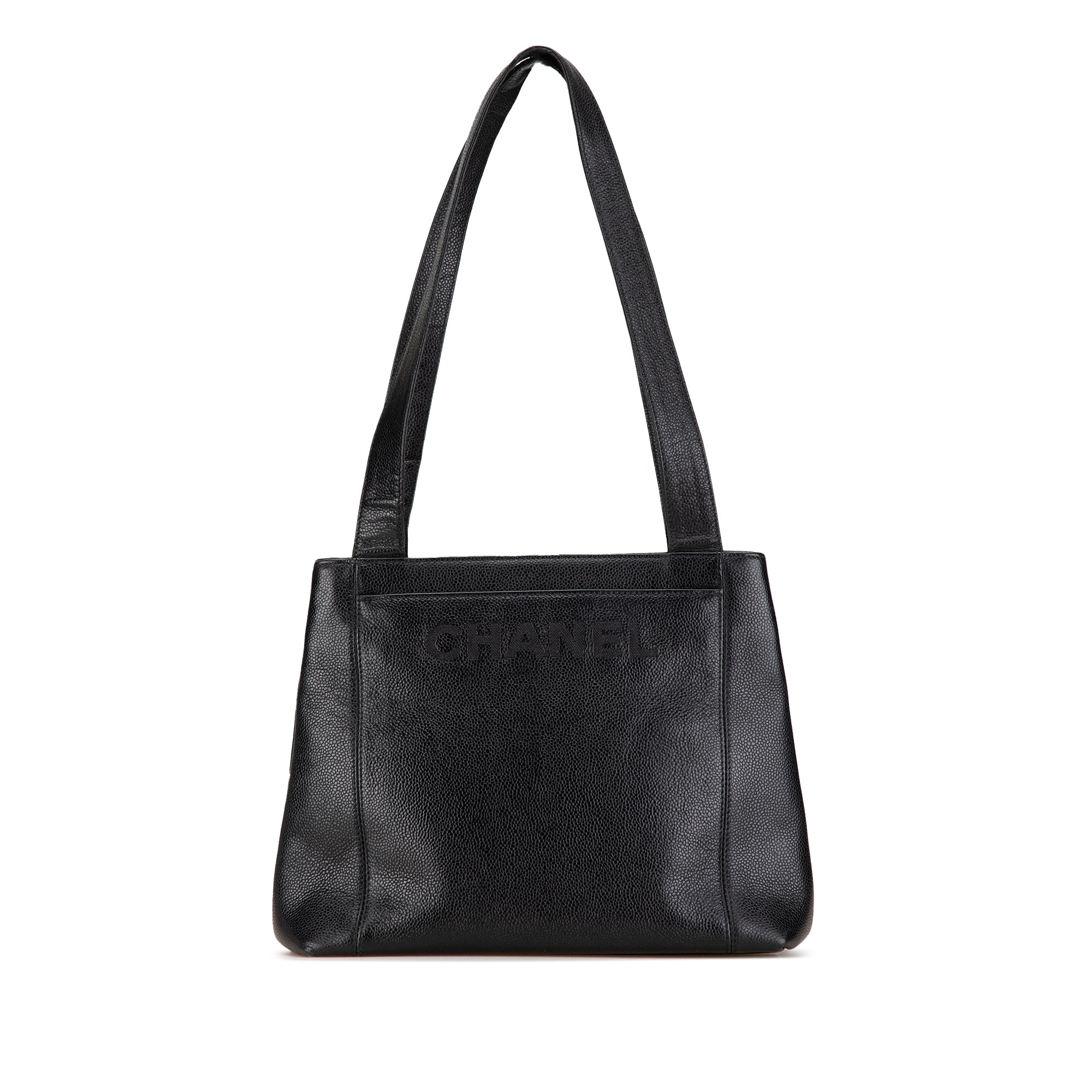 image of Black Chanel Embroidered Caviar Logo Shoulder Bag