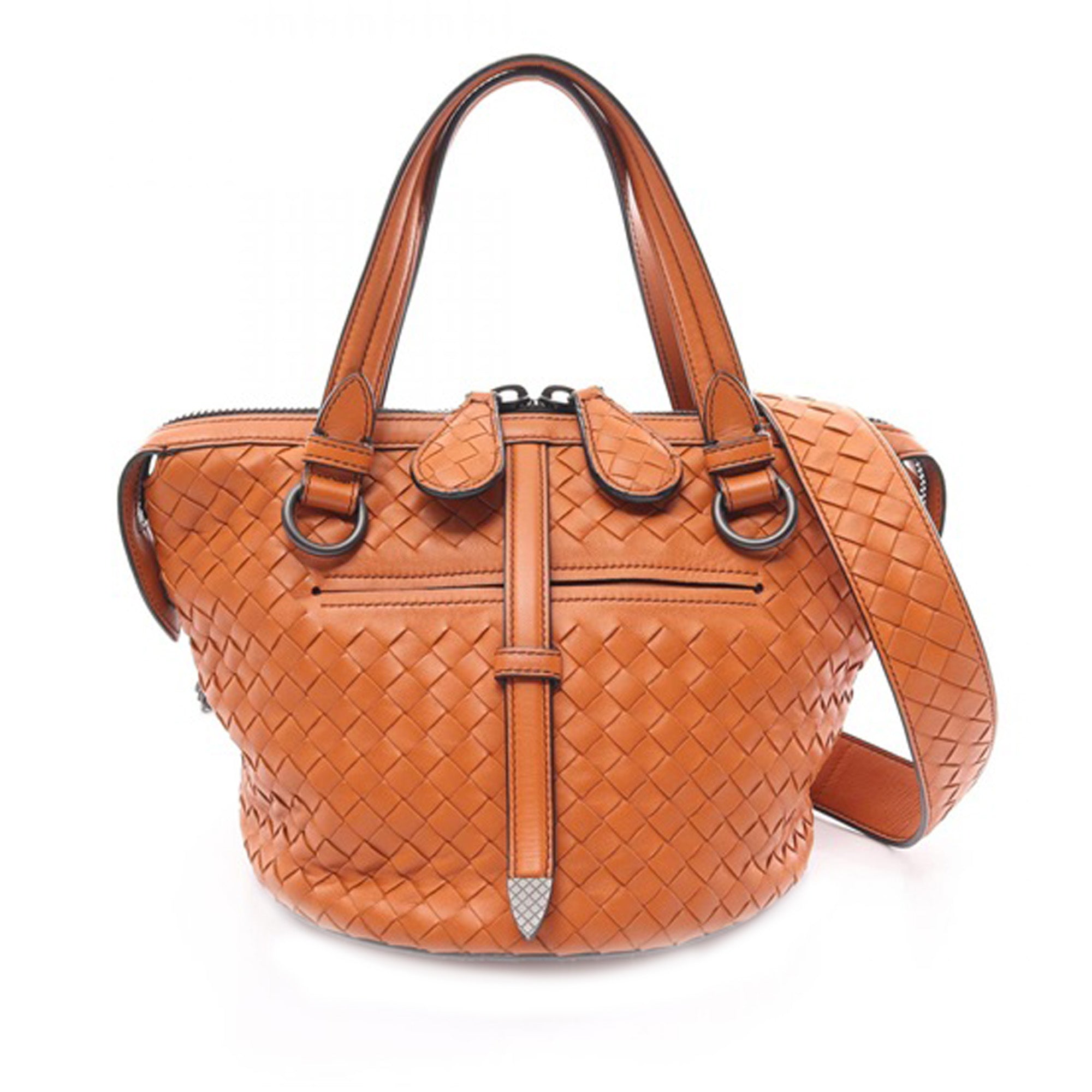 image of Orange Bottega Veneta Intrecciato Tambura Satchel