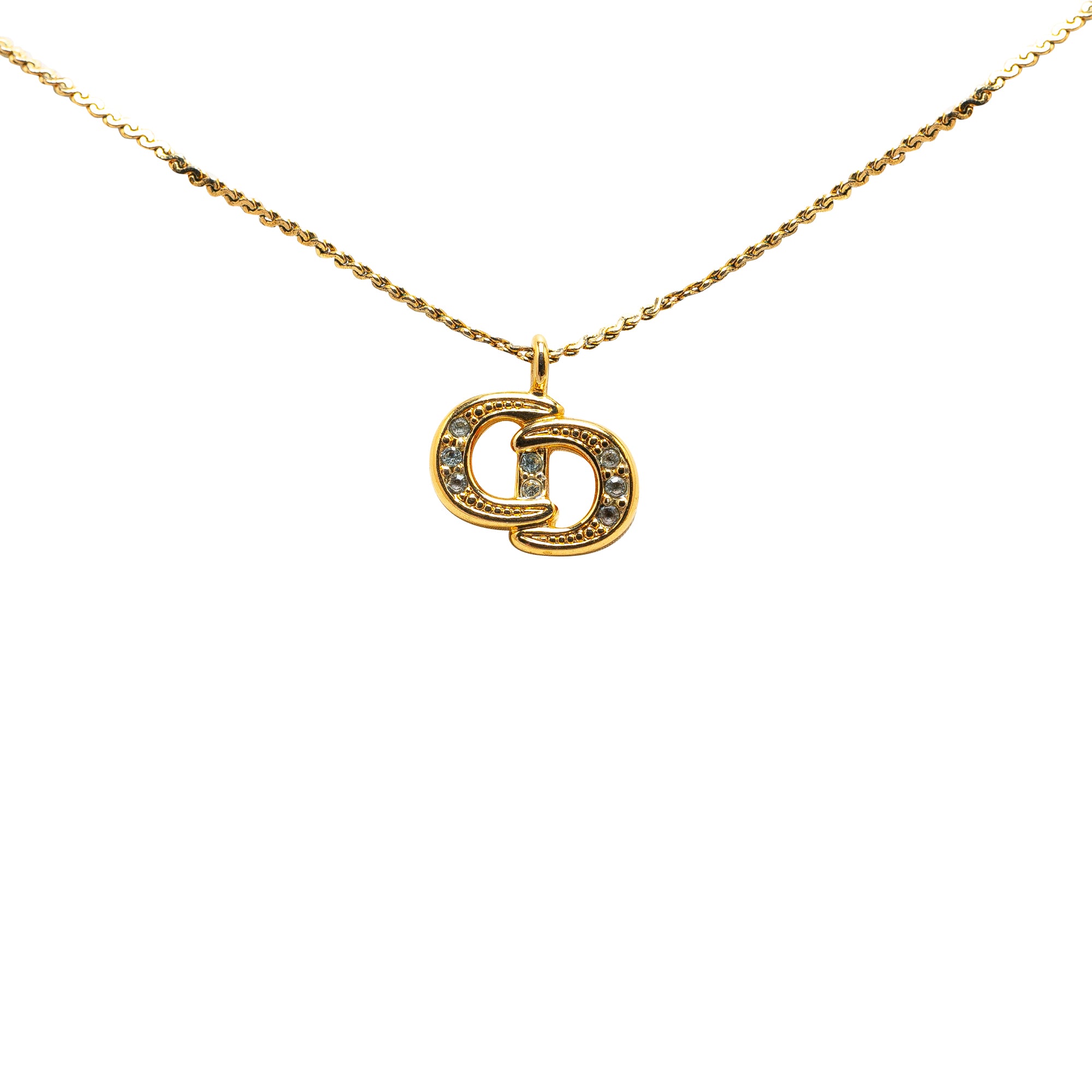 Image of Gold Dior Gold Plated CD Logo Rhinestone Necklace