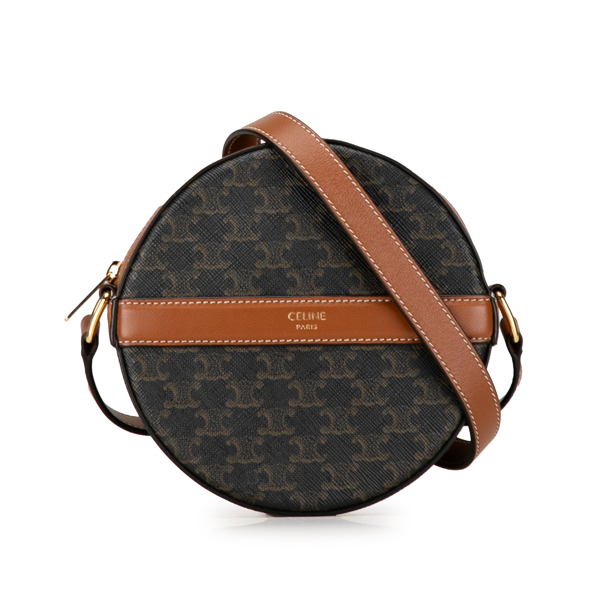 image of Brown Celine Triomphe Round Purse on Strap Crossbody Bag