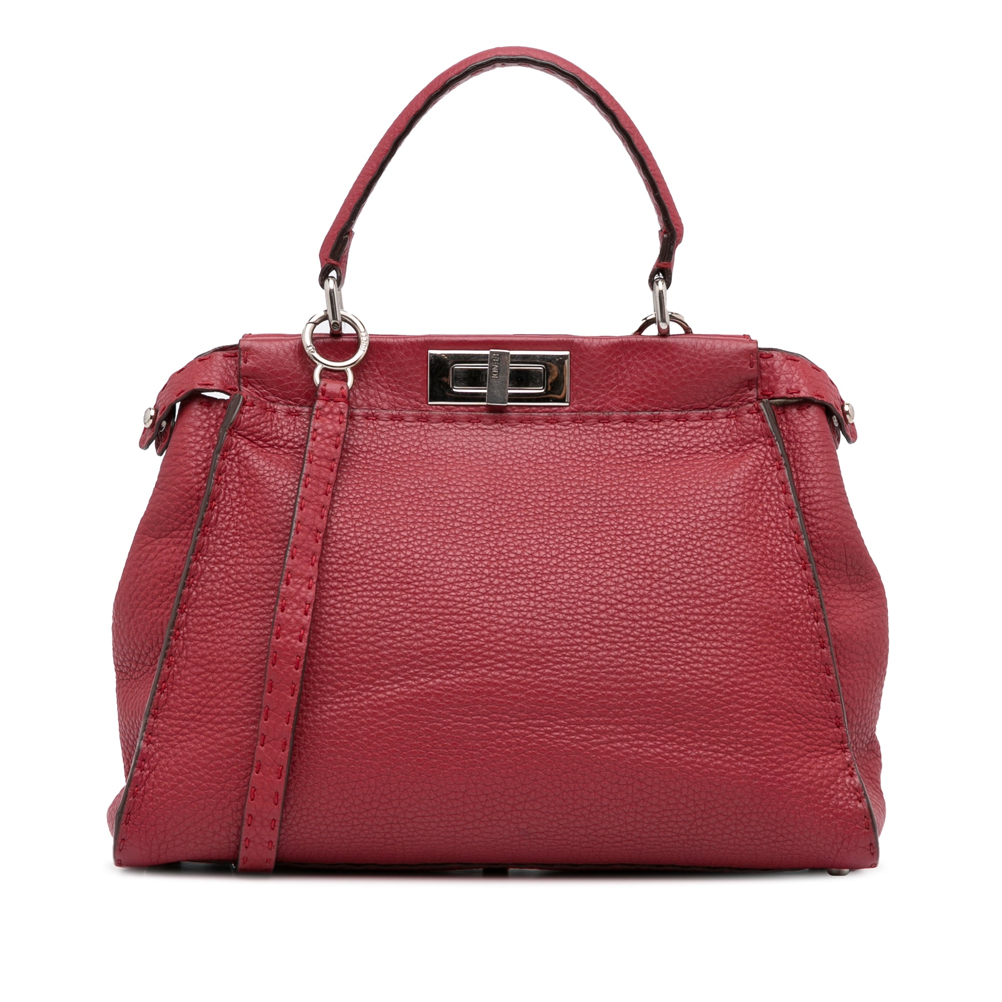 image of Red Fendi Medium Peekaboo Selleria Satchel